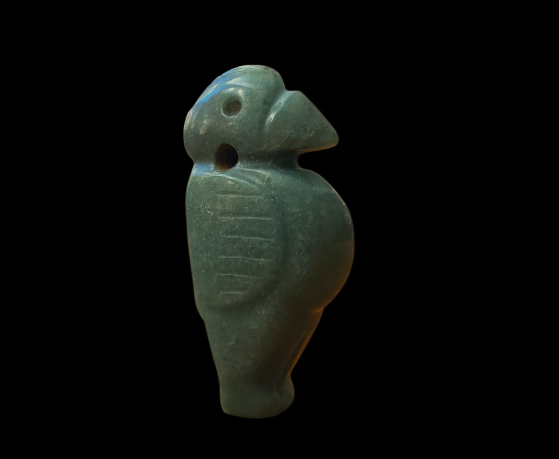 Pre-Columbian Avian Blue Jade Pendant, Costa Rica: 1" X 2.25" Pre-Columbian Avian Blue Jade Pendant, Standing Avian Pendant Figure, Translucent Blue Jade, Nicoya Costa Rica