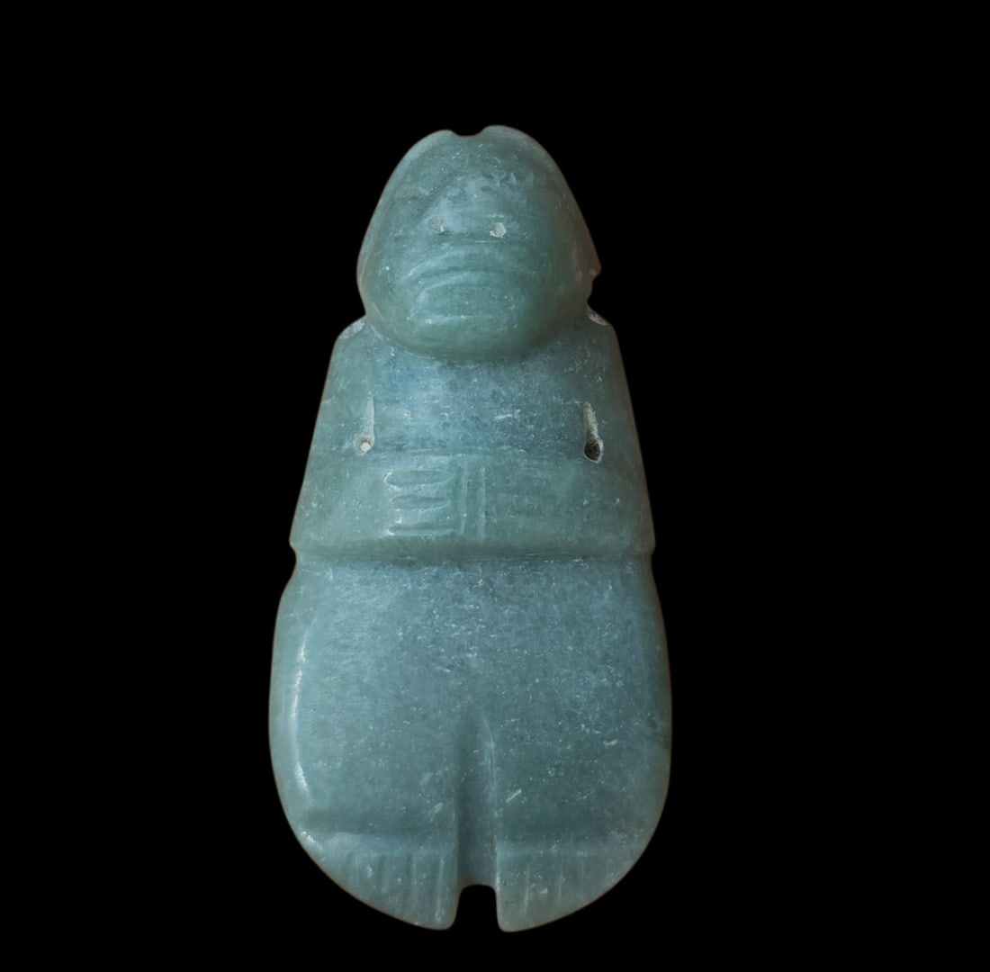 Pre-Columbian Jade Axe God Shaman Costa Rica: 2.75" X 1.75" Pre-Columbian Avian Jade Axe God, Translucent Jade, Stylized Human, Guanacaste Costa Rica, 200-600 C.E.