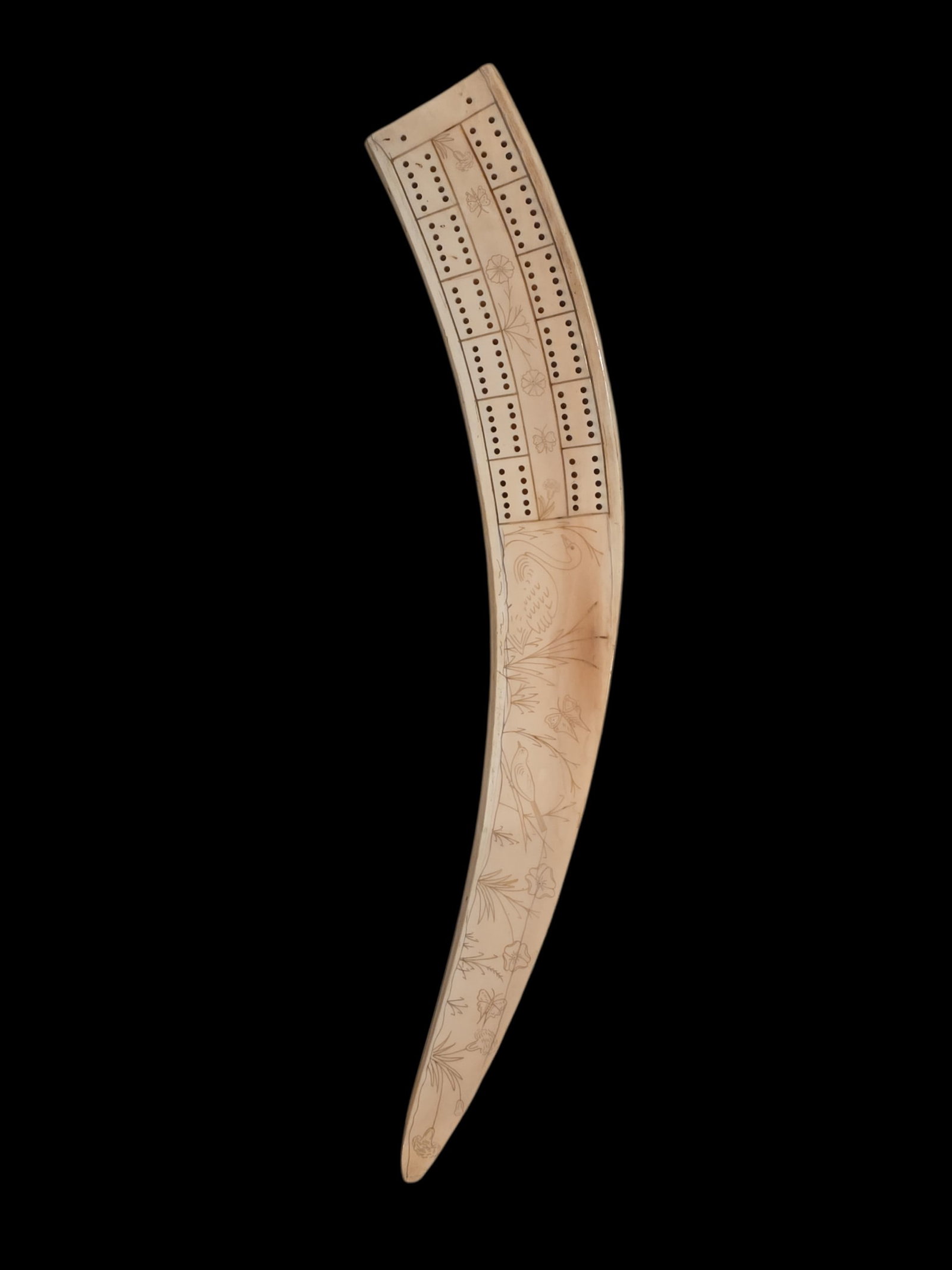 Antique 19Th Century Inuit Cribbage Board: 17.5" X 2.5" Antique 19Th Century Inuit Cribbage Board, Floral Pattern, Excellent Condition, Signed By Artist