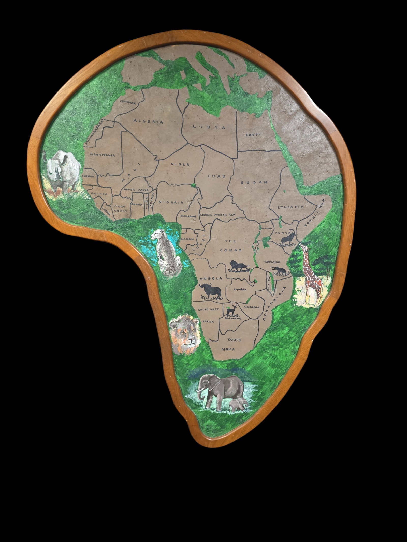 Mid-Century Elephant Ear Map Of Africa, Framed (1 of 4)