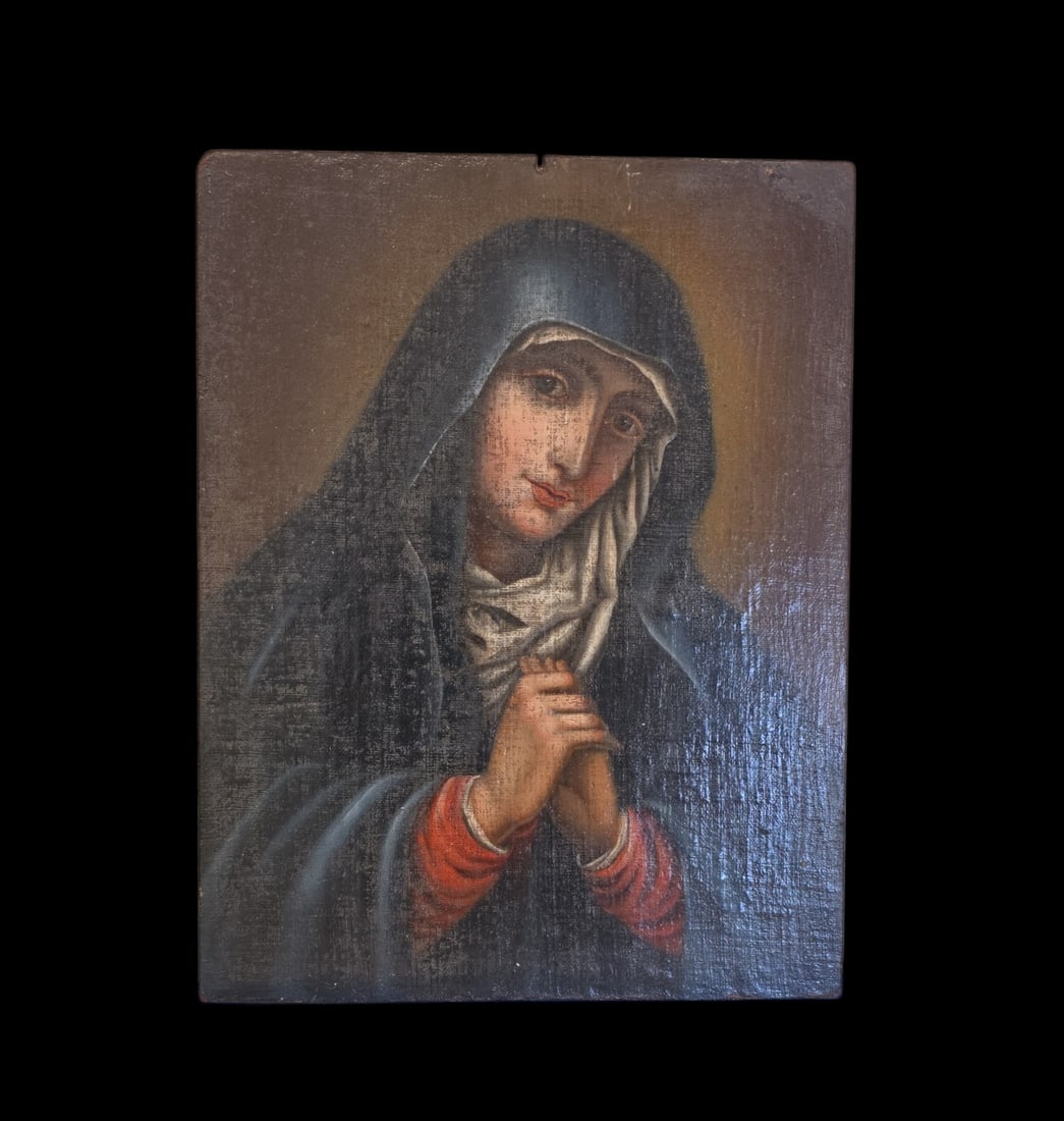 19Th Century Virgin Mary Oil On Board (1 of 4)