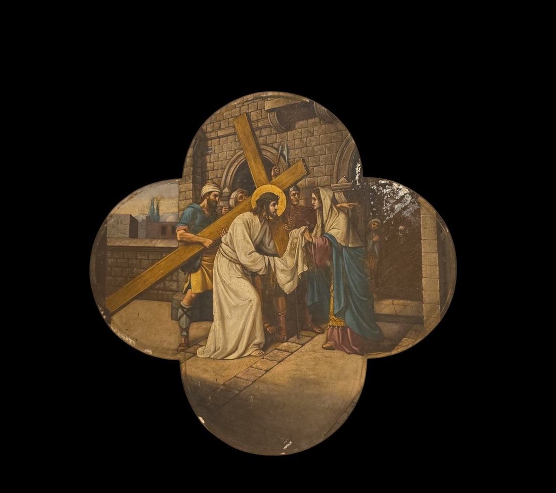 Antique Oil Of Jesus Meets His Mother, 19Th Century (1 of 3)