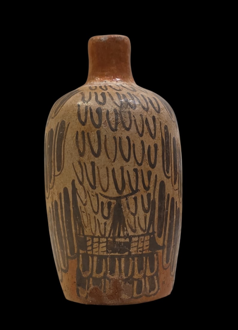 Pre Columbian Ceramic Bottle With Owl Polychrome Motif (1 of 6)