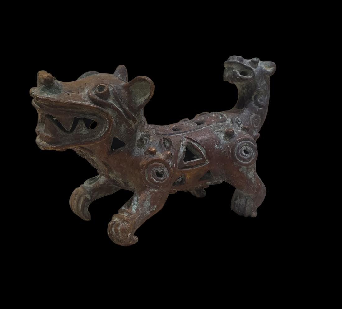 Pre-Columbian Style Zoomorphic Stylized Feline: 4.5" X 7" Pre-Columbian Style Zoomorphic Stylized Feline, Gold Tone, Exact Age And Origin Unknown