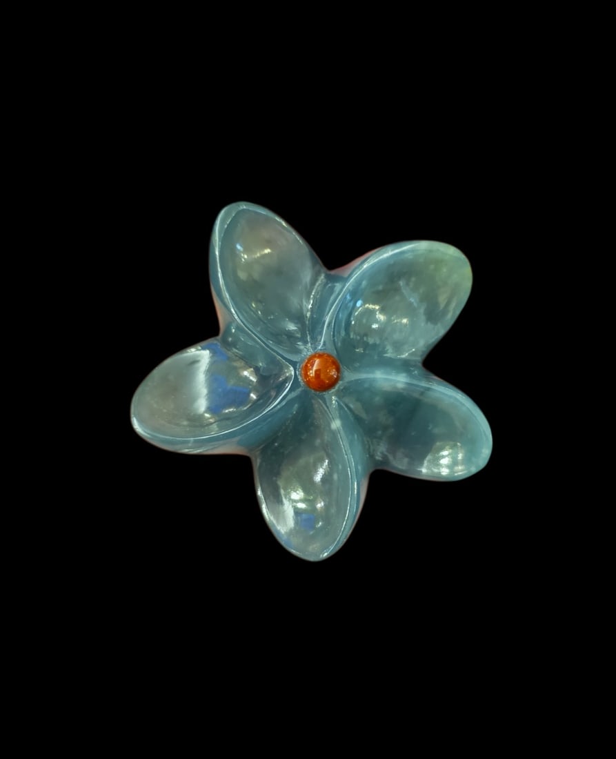 Hand Carved Guatemala Blue Jade Flower Pendant (1 of 4)