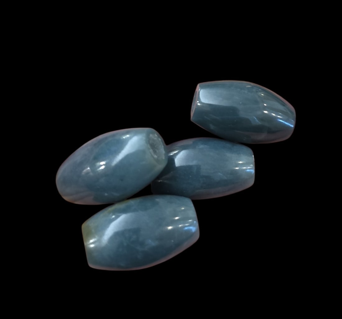 Pre-Columbian Style Hand Carved Blue Jade Tube Beads Guatemala (1 of 4)