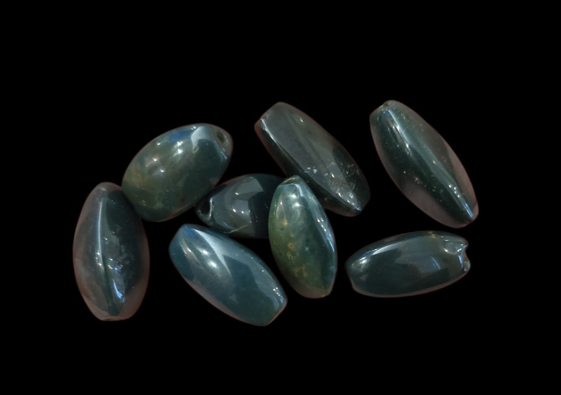 Pre-Columbian Style Hand Carved Triangle Tube Beads Blue Jade Guatemala (1 of 4)