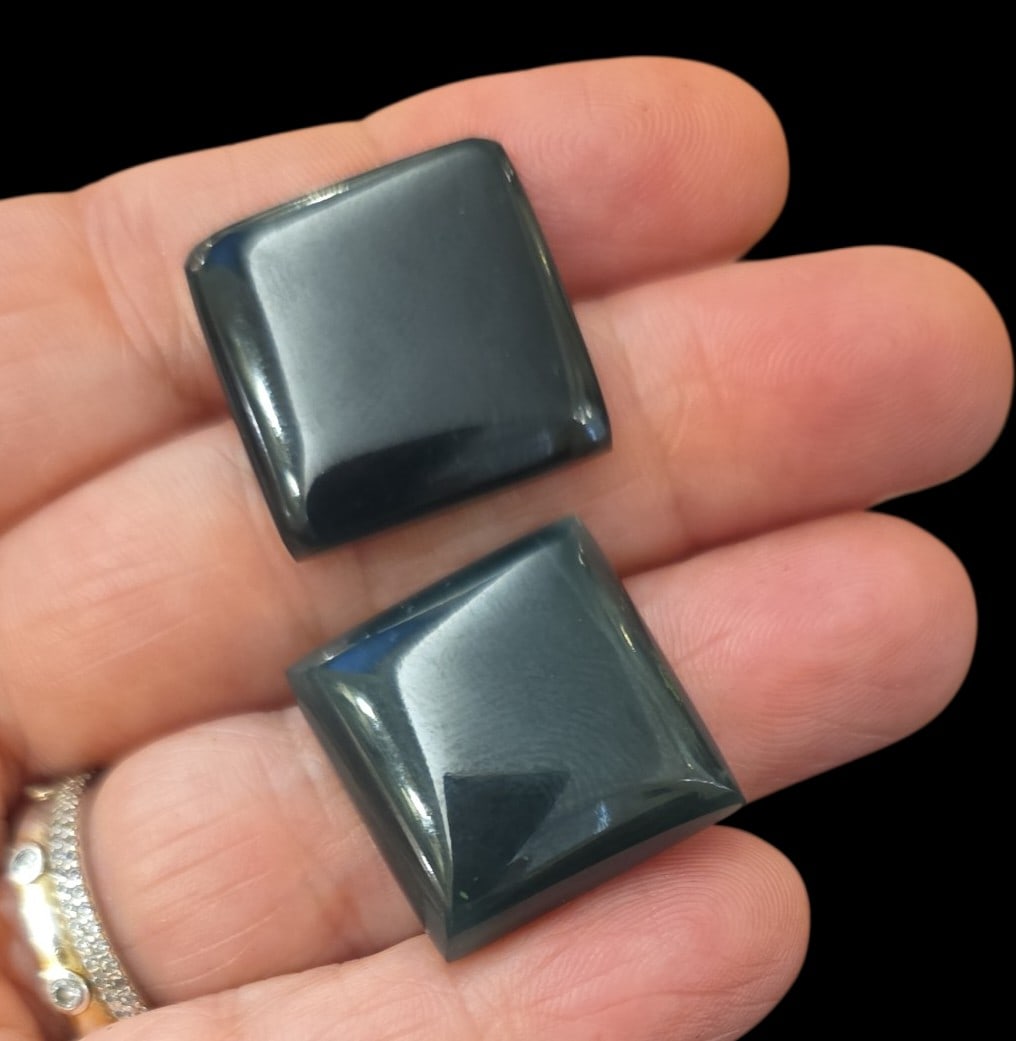 Pair Of Blue Jade Cabochons, Hand Carved, Guatemala: .75" Pair Of Blue Jade Cabochons, Hand Carved, Guatemala