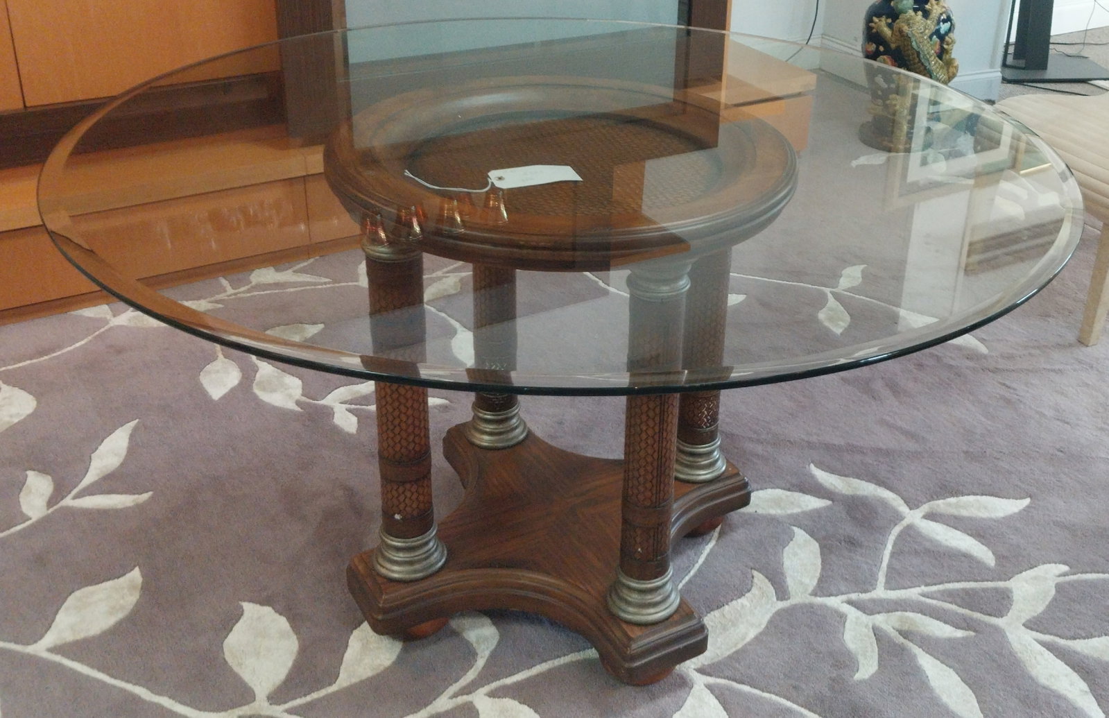 Tommy Bahama Style Glasstop Table, 54in across, 30in high (1 of 2)