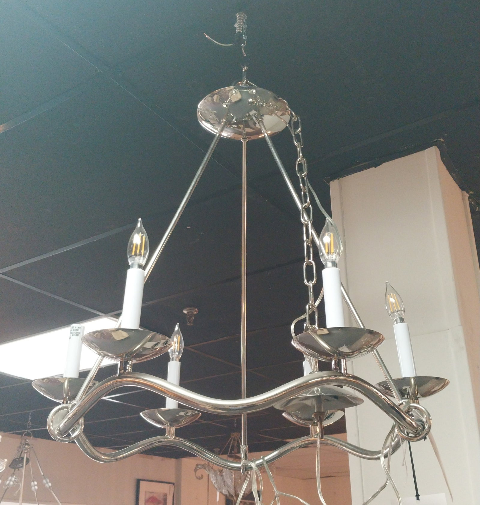 Choros Chandelier, chrome, 25.5 x 29in: Choros Chandelier, chrome, 25.5 x 29in