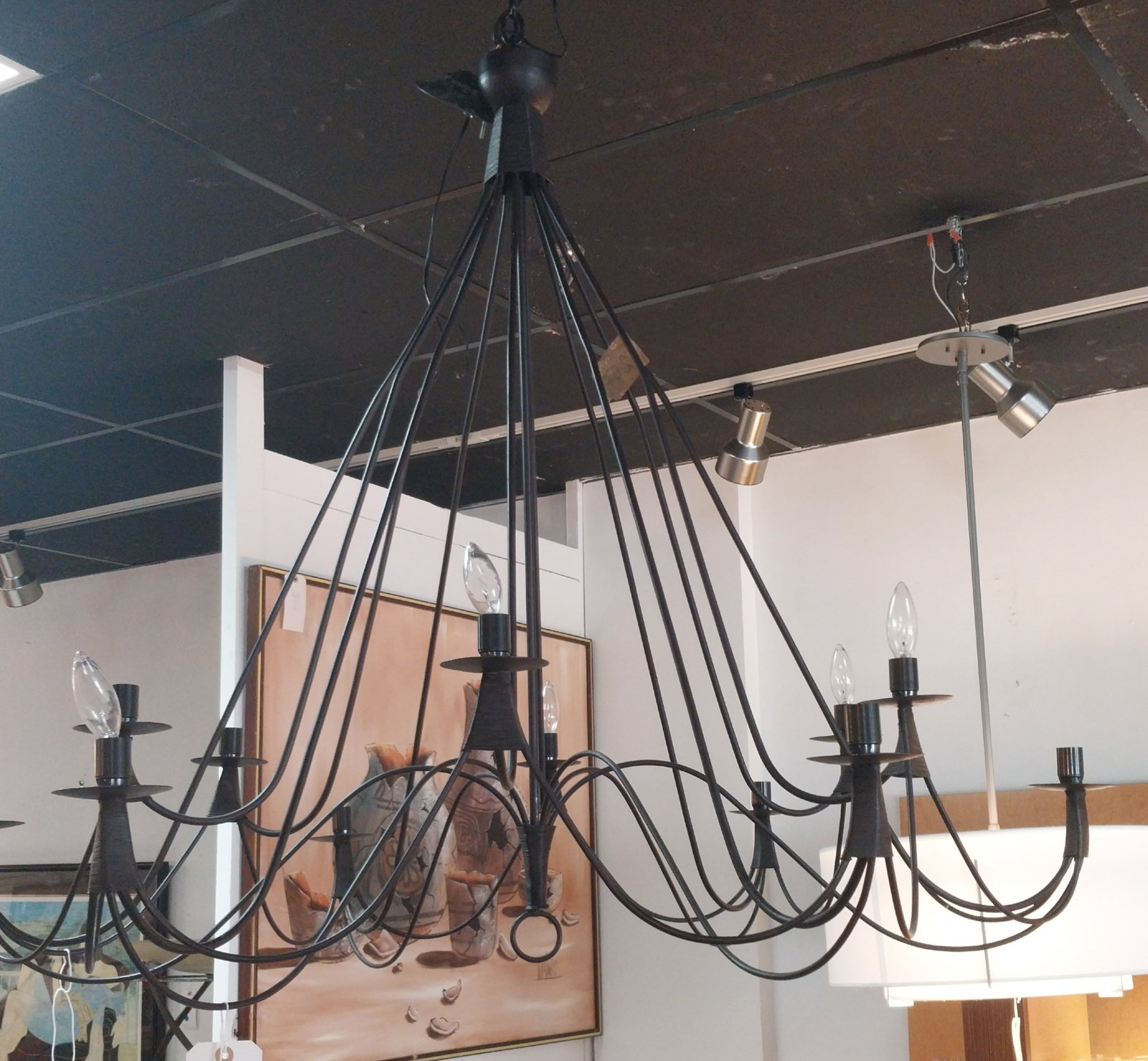 Metal Chandelier w 12 lights, approx 49in (1 of 2)