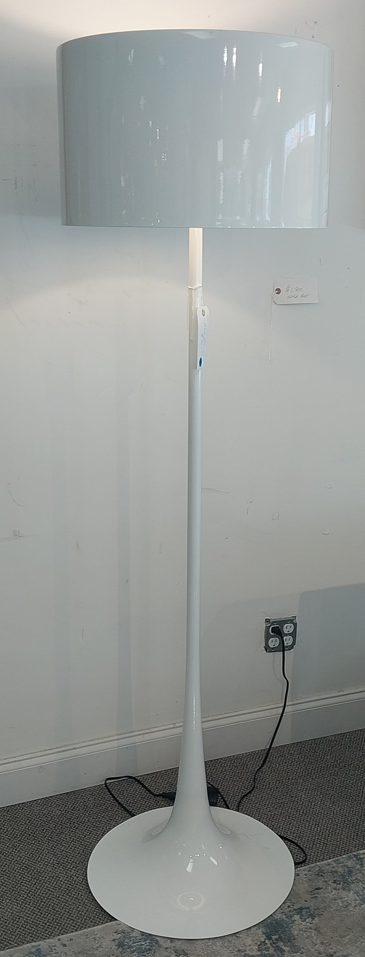 Modern White Floor Lamp with Metal Shade, 69.5in, light scratch on base (1 of 2)