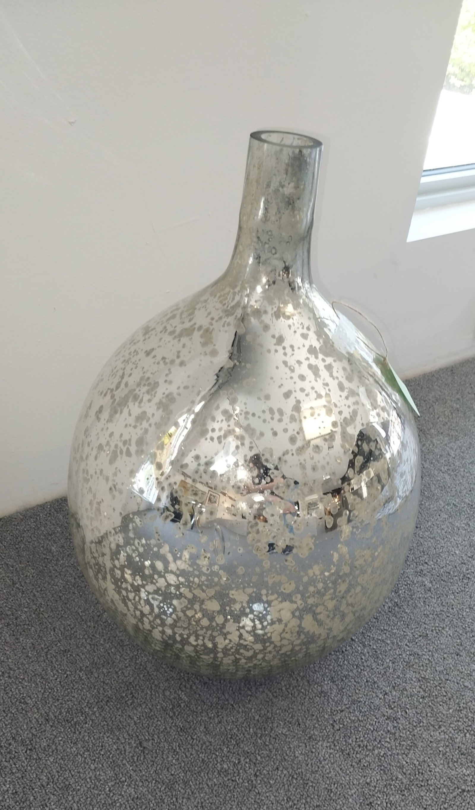Silver Speckled Glass Vase, 19in: Silver Speckled Glass Vase, 19in