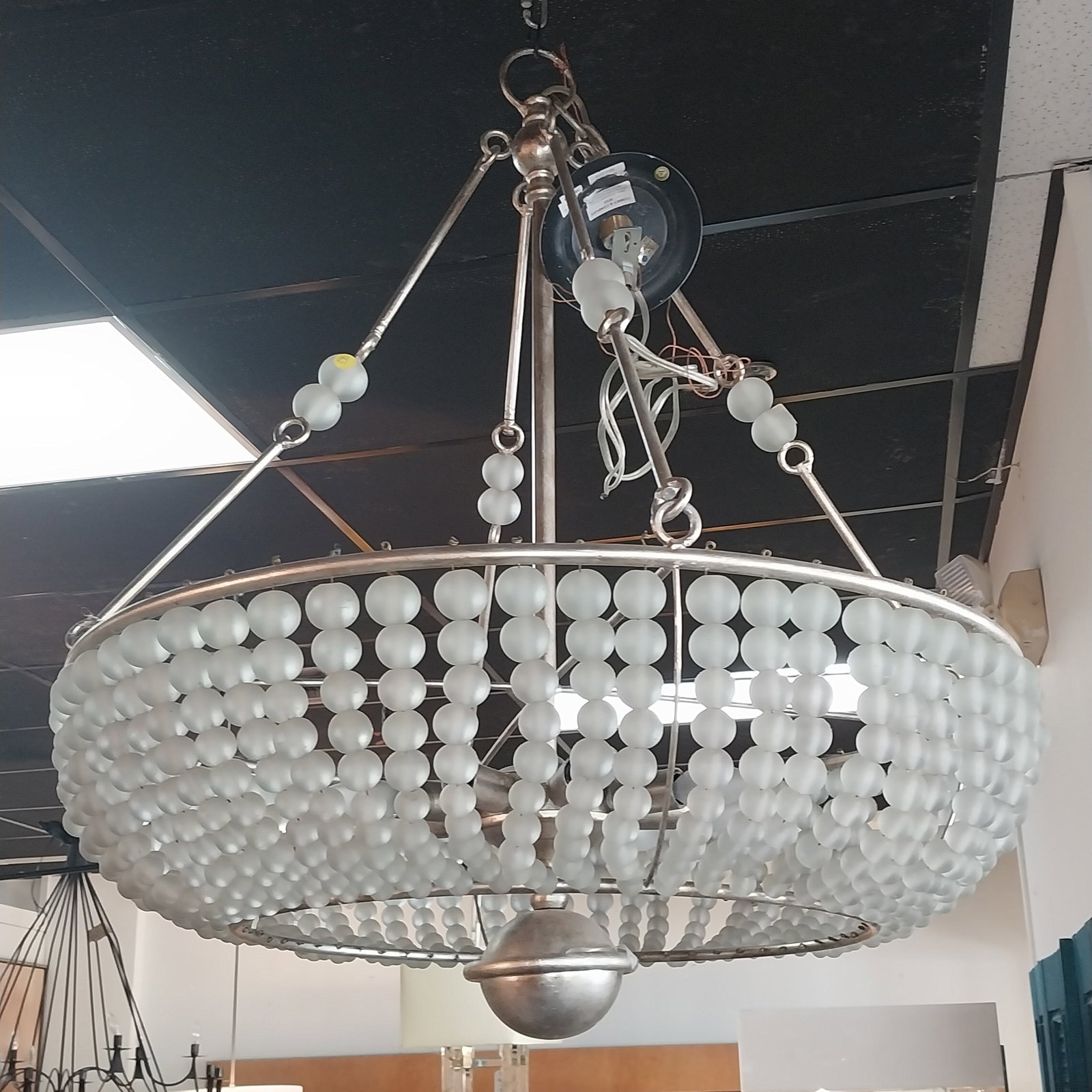 Art Deco Style Frosted Glass Chandelier, approx 33in (1 of 2)