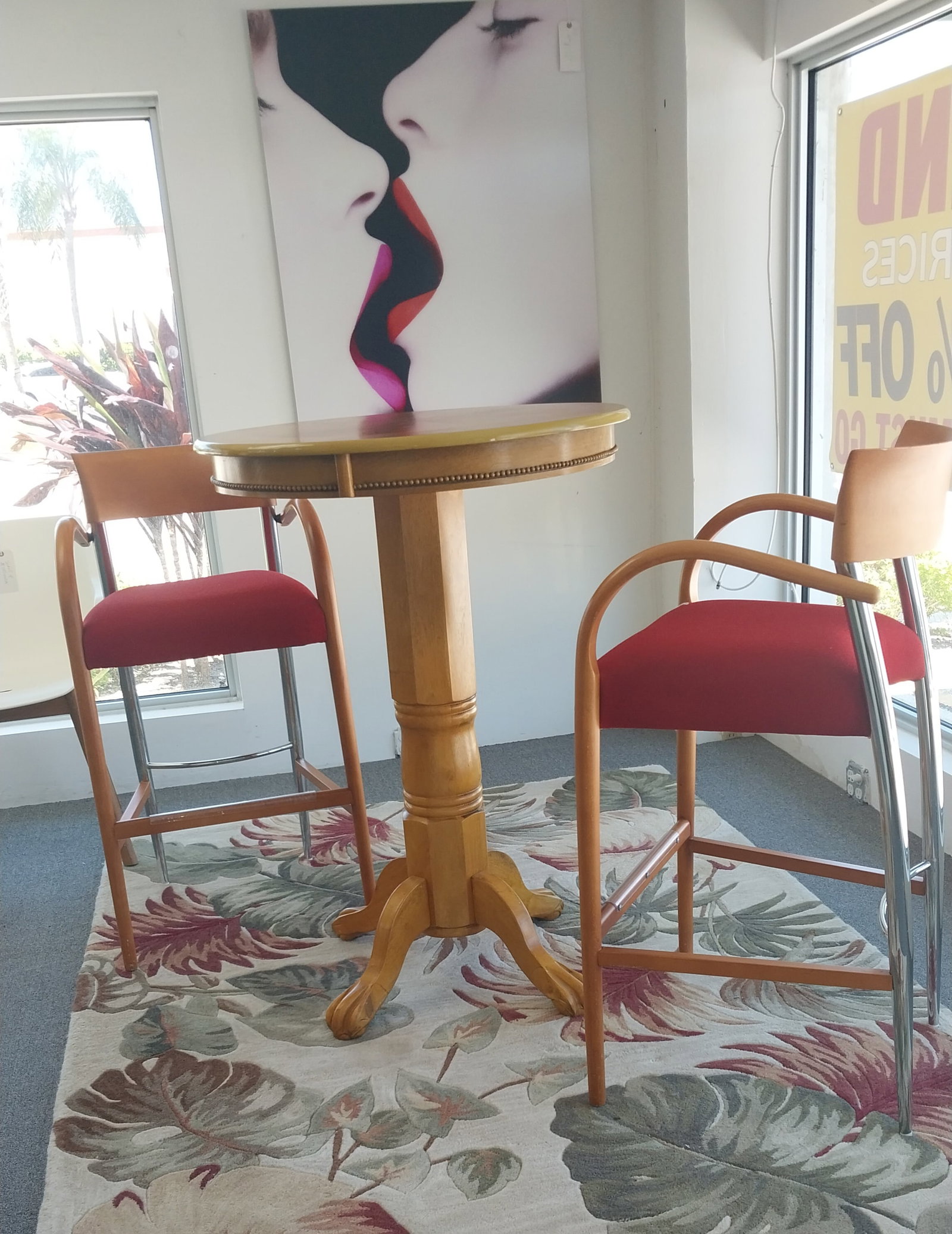 42 in Hi Top table with 2 designer barstools by Loewenstein - lightly scratches -: 42 in Hi Top table with 2 designer barstools by Loewenstein - lightly scratches -