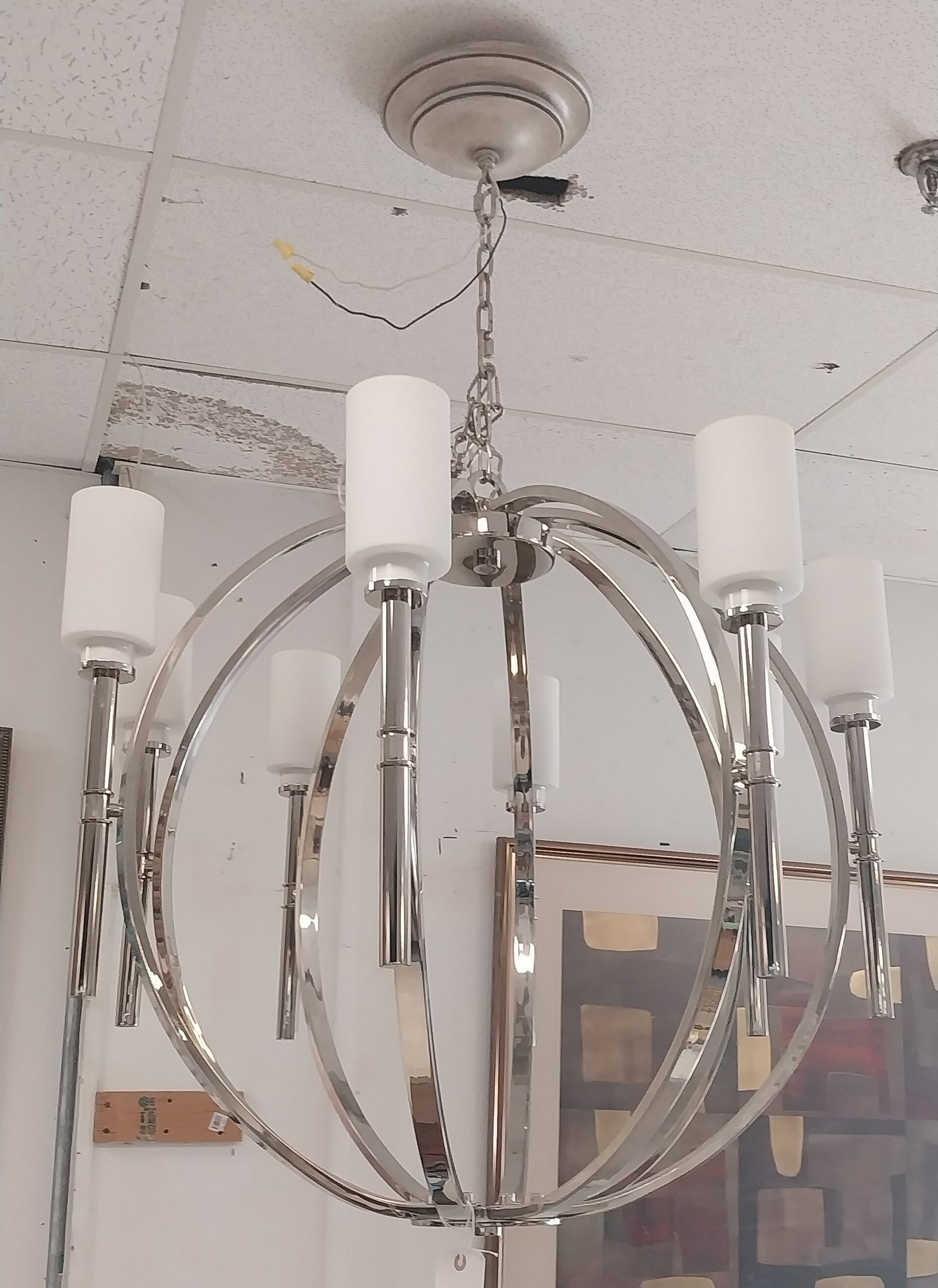 Modern Chrome Chandelier, 8 light, 30in: Modern Chrome Chandelier, 8 light, 30in