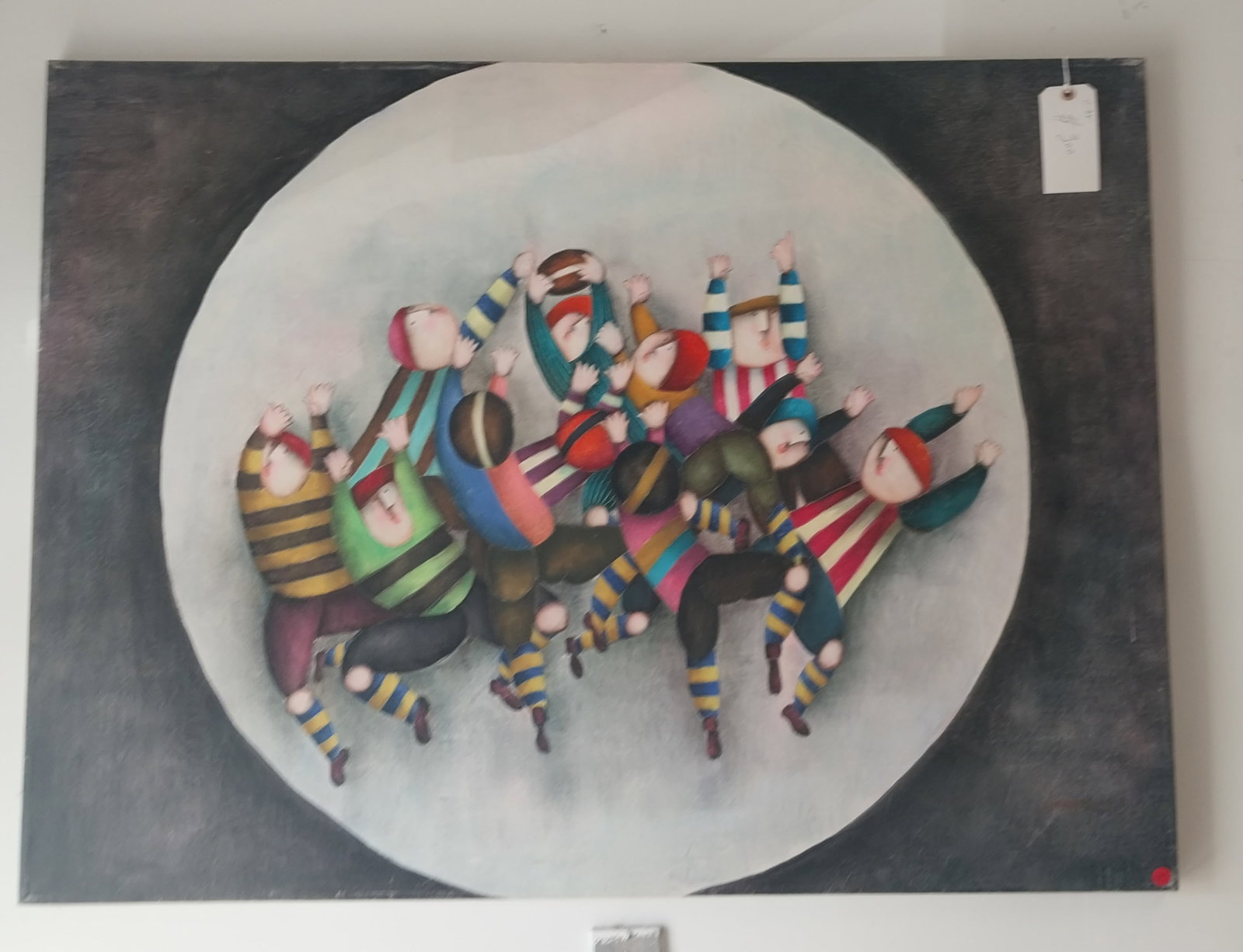 Original Art, Puffy Children Playing, by J. Roybal, 36 x 48in, minor crackling (1 of 2)