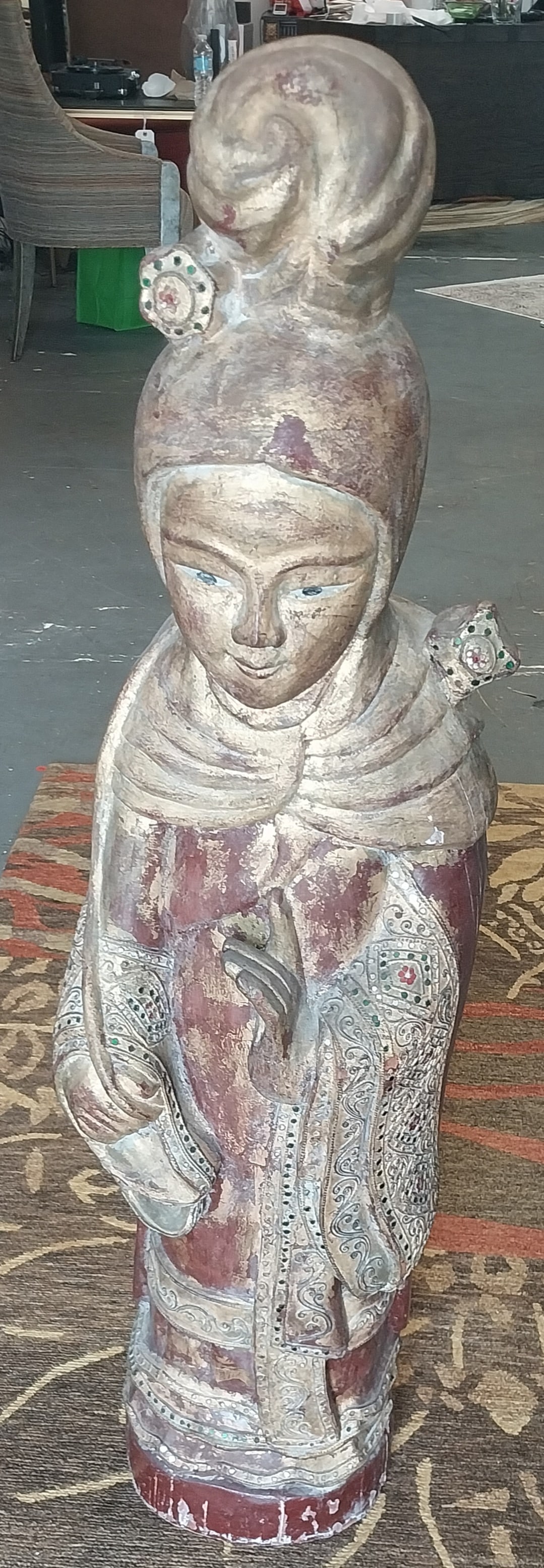 Chinese Lady Wood Statue, some crackling, 43in: Chinese Lady Wood Statue, some crackling, 43in