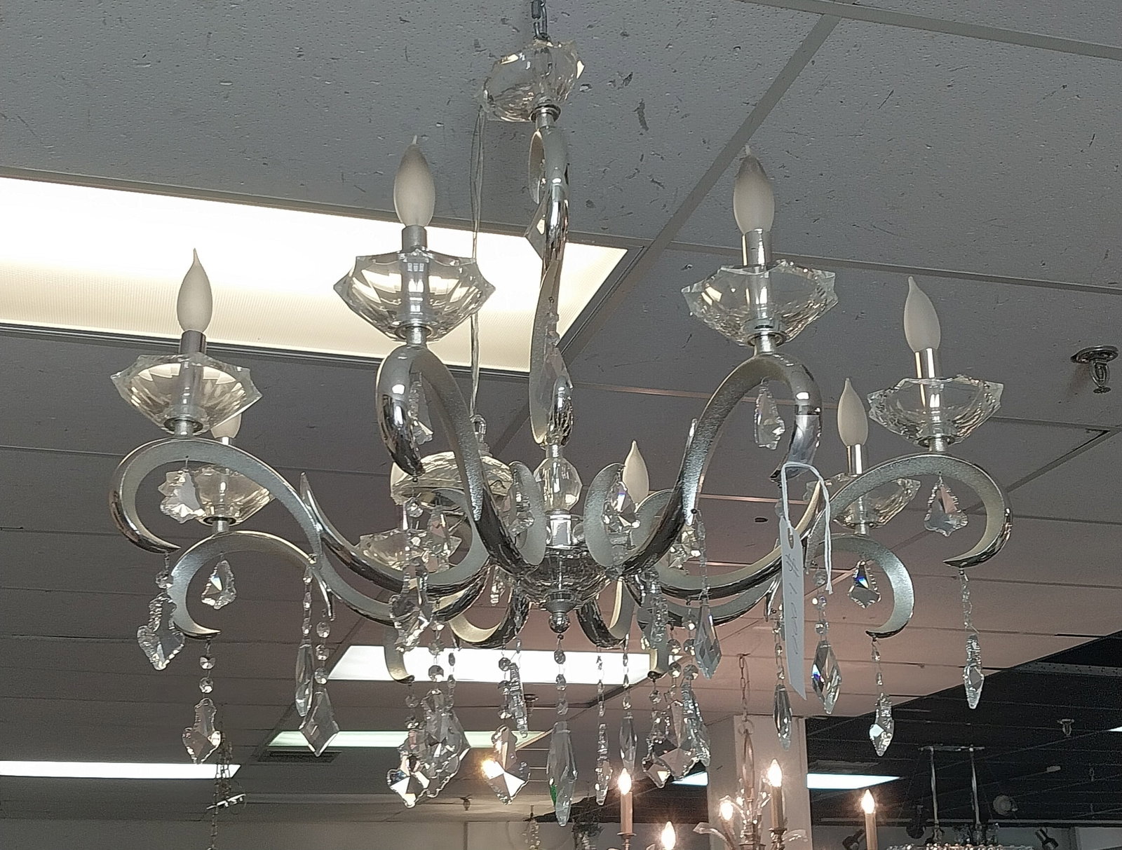 Chrome & Crystal 8-Light Chandelier, 33in (1 of 2)