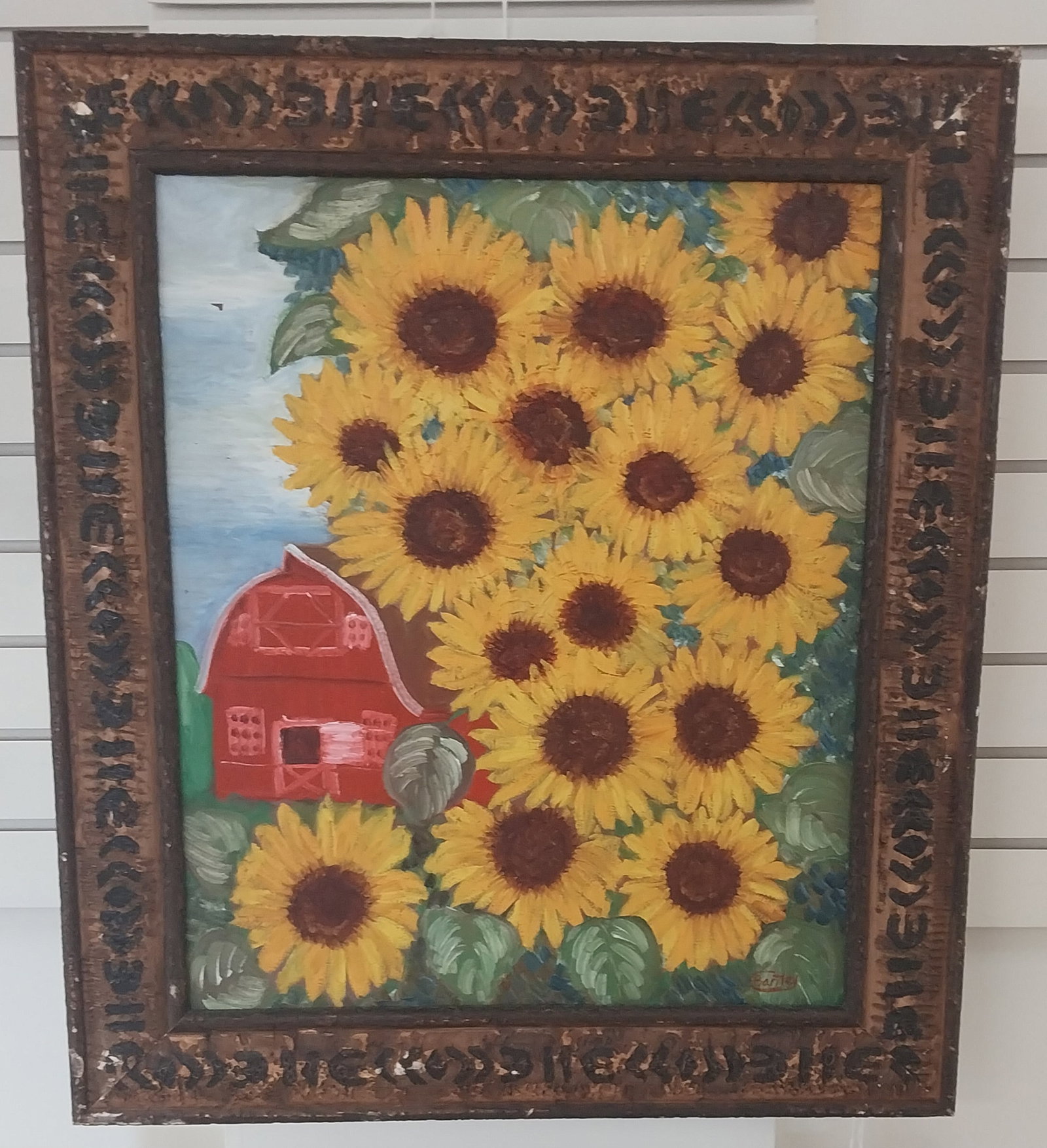 Original Art, Sunflowers by Bantley. frame has small issues, 30.5 x 26: Original Art, Sunflowers by Bantley. frame has small issues, 30.5 x 26