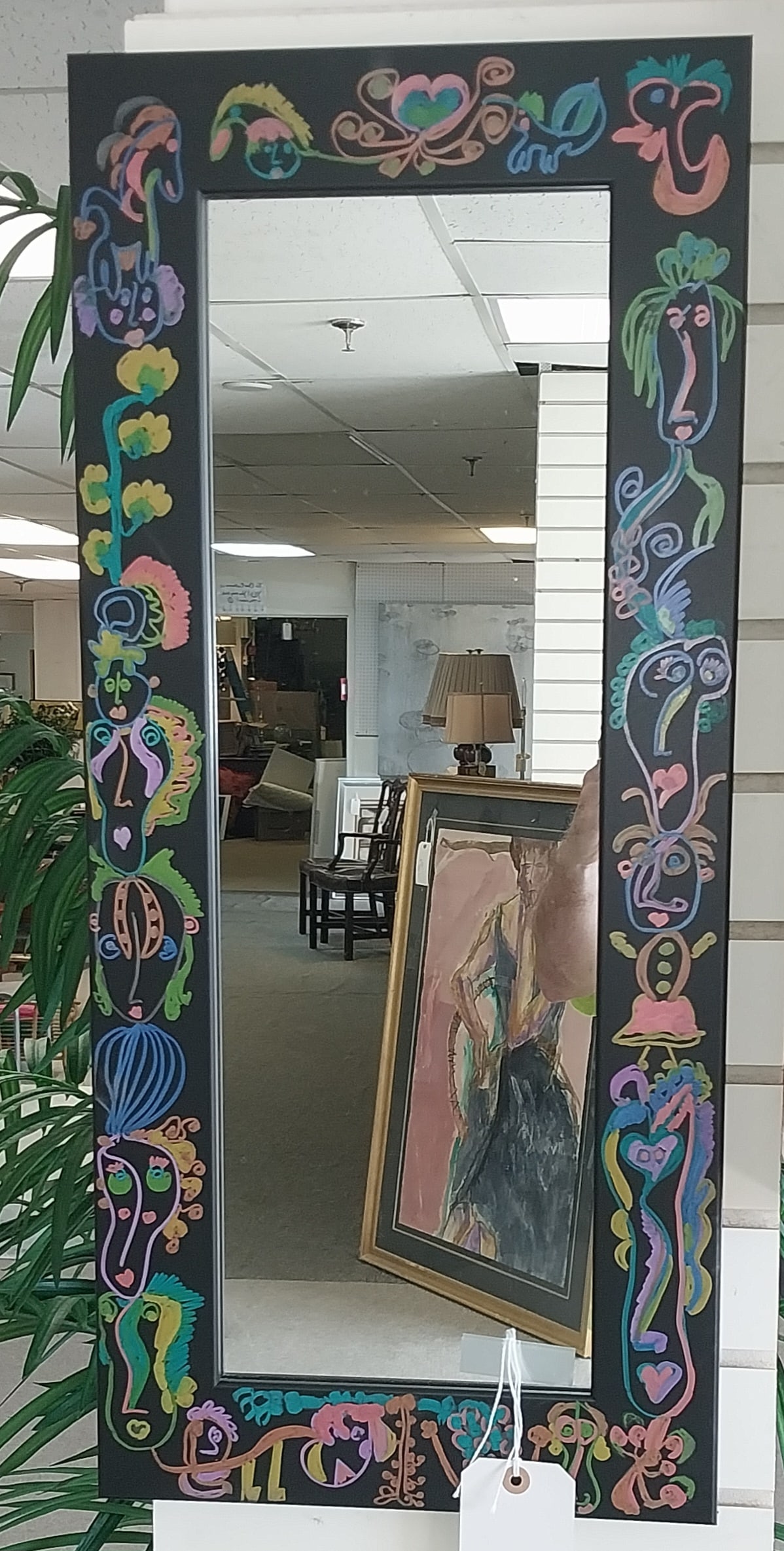 Hand-Painted Framed Mirror, 29 x 13 In (1 of 1)