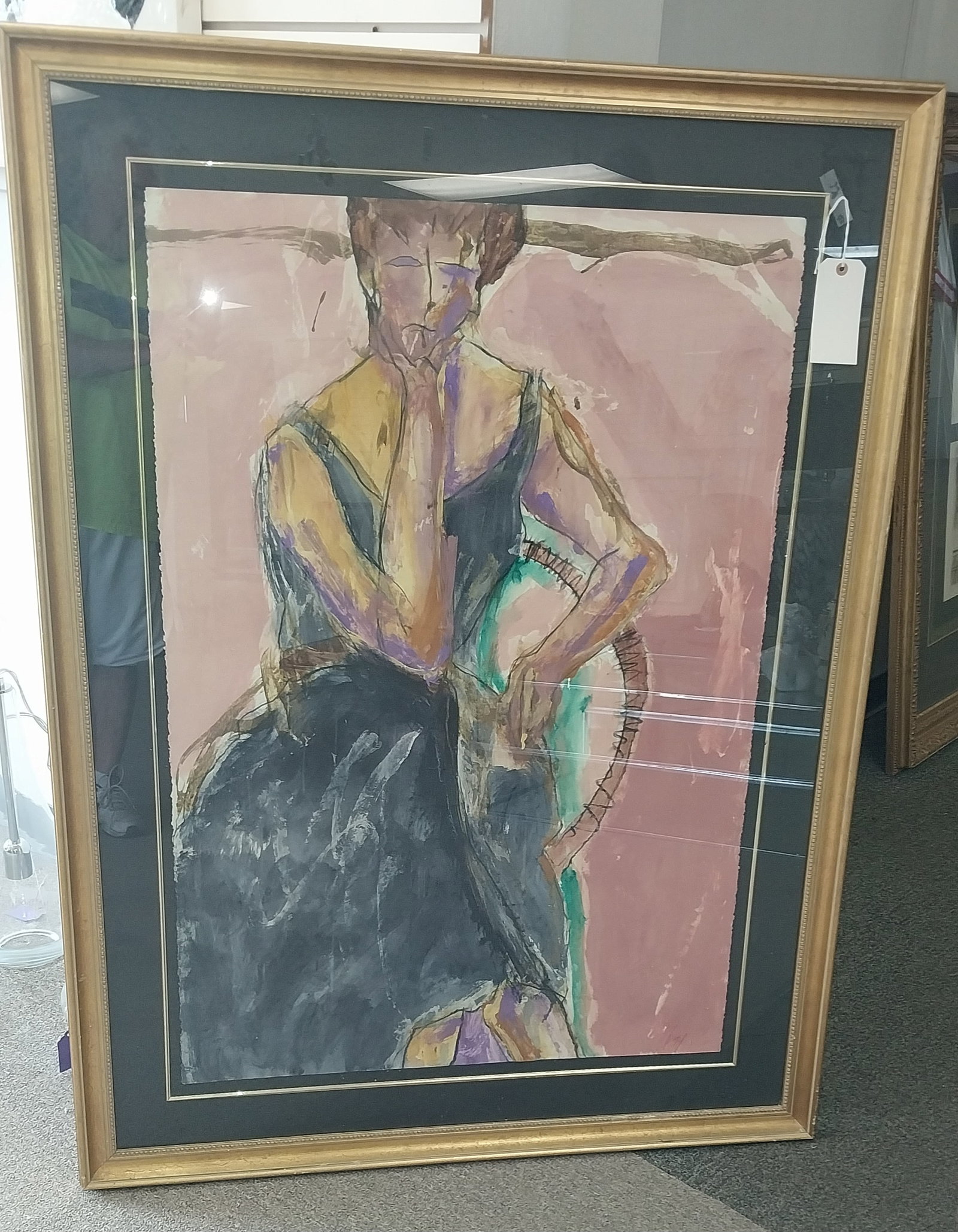 Framed Artwork, Lady in Chair, 56 x 42 In (1 of 2)