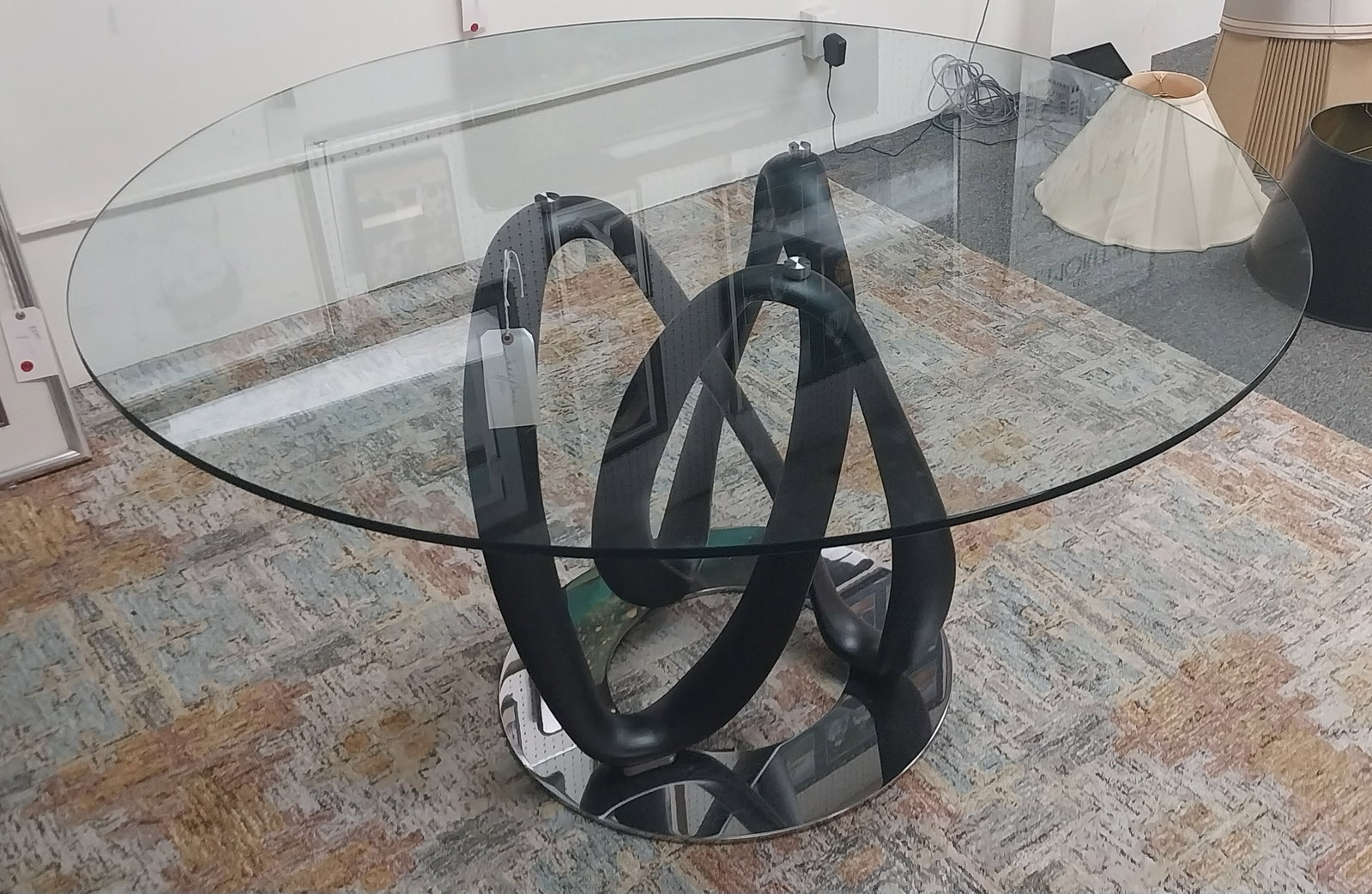Modern Glass-Top Table with Sculpted Base, 55 In. (1 of 2)