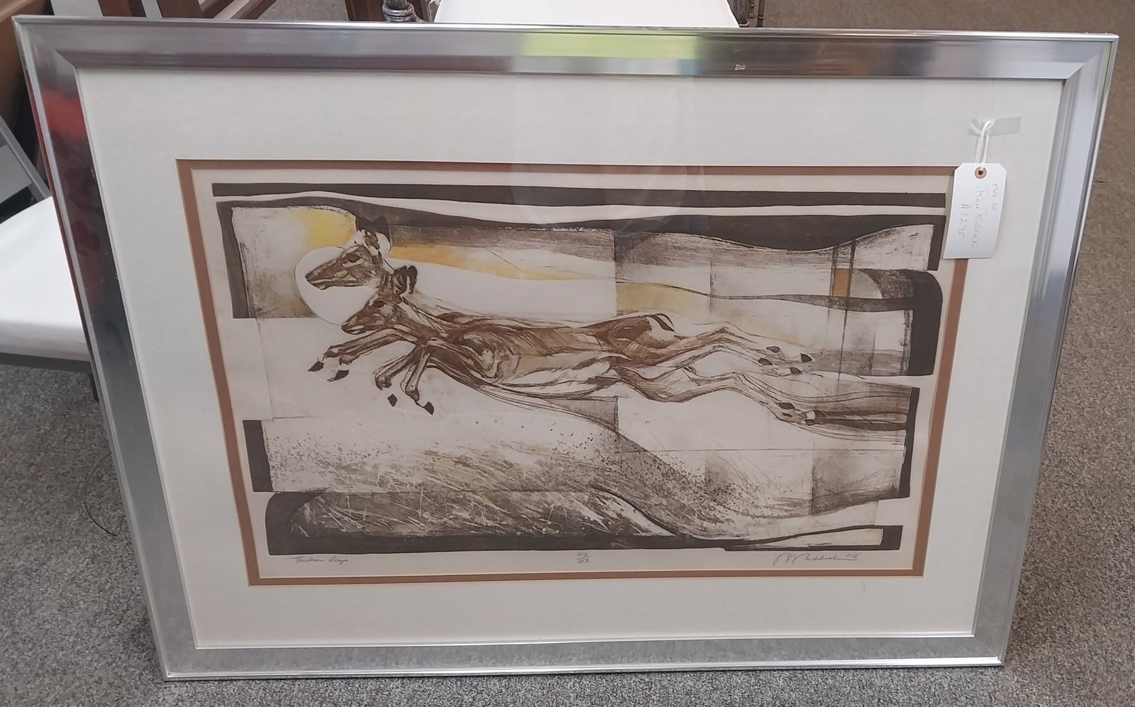 Framed Lithograph, Tandem Leap by Ron Riddick, 35.5 x 47.5 In.: Framed Lithograph, Tandem Leap by Ron Riddick, 35.5 x 47.5 In.