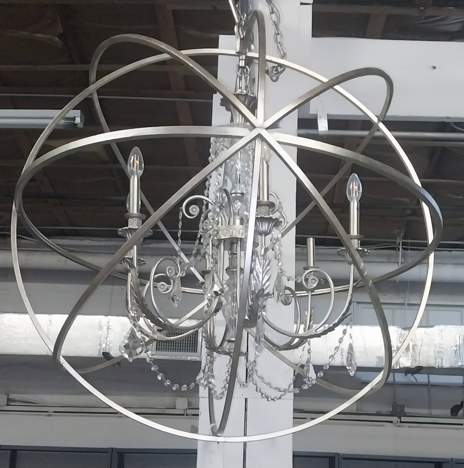 Euro Design Silver Pendant Chandelier, 8-Light Orb Frame, approx 41 x 45 in: Euro Design Silver Pendant Chandelier, 8-Light Orb Frame, approx 41 x 45 in