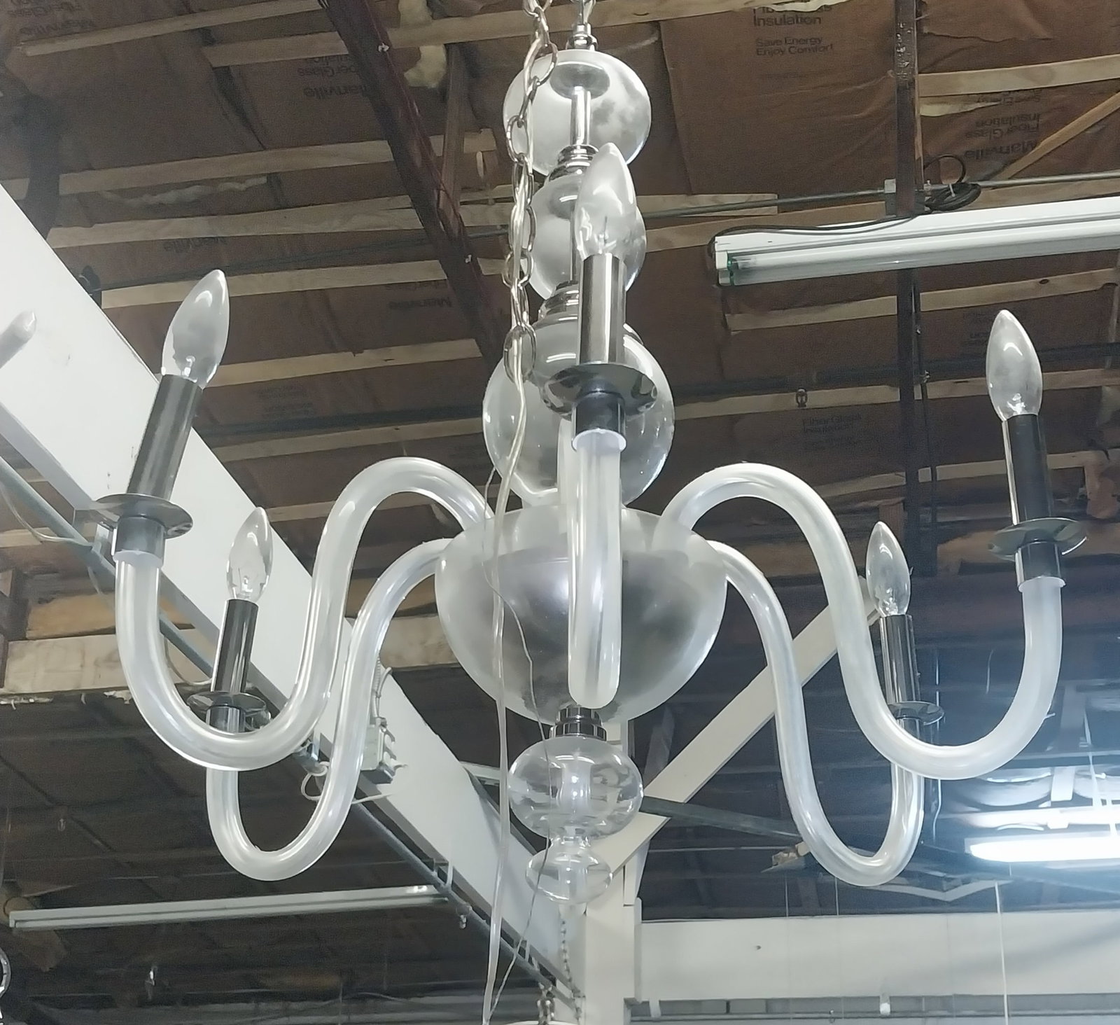 Hand-Blown Glass Chandelier, approx 26 x 22 in (1 of 2)
