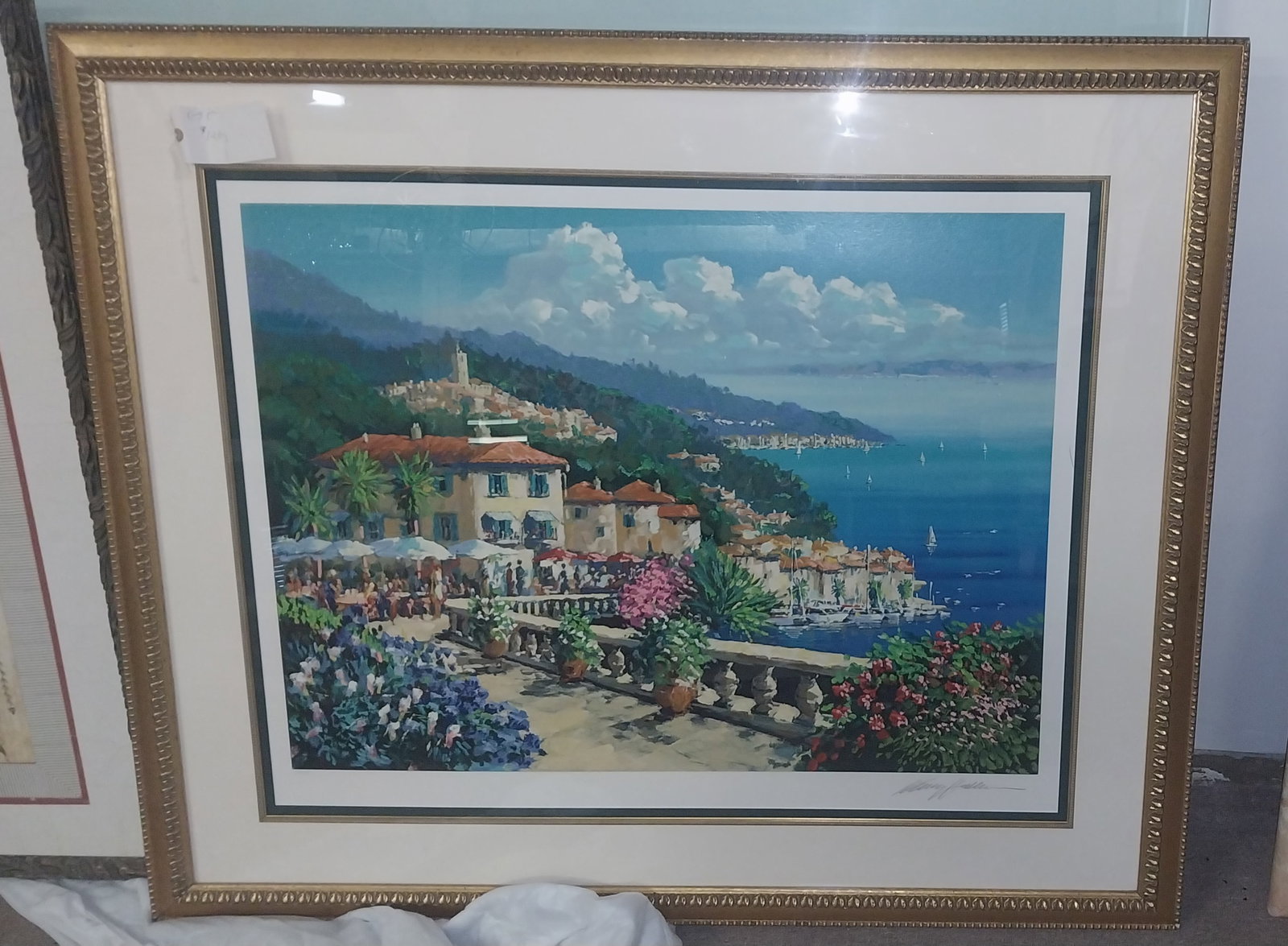 Limited Edition Serigraph "Terrace Rendezvous" by Kerry Hallam, 43.5 x 50.5 in: Limited Edition Serigraph "Terrace Rendezvous" by Kerry Hallam, 43.5 x 50.5 in