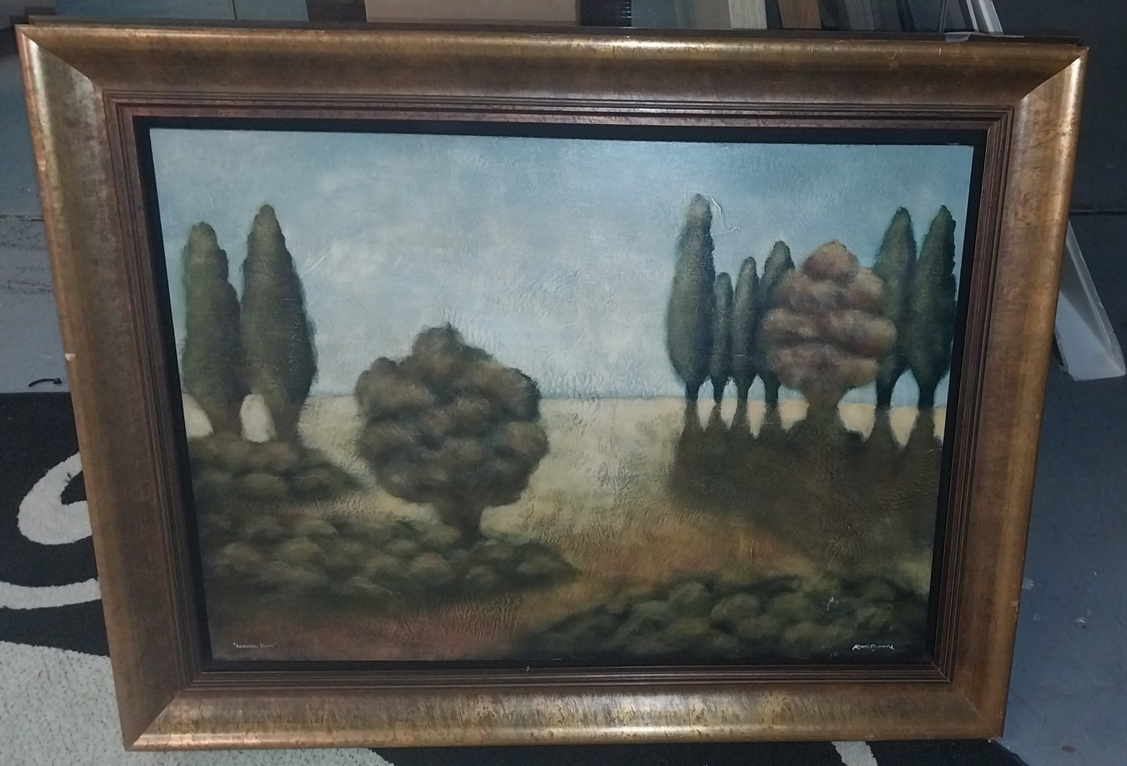 Signed Landscape Painting, small chip on frame, 30 x 38in: Signed Landscape Painting, small chip on frame, 30 x 38in