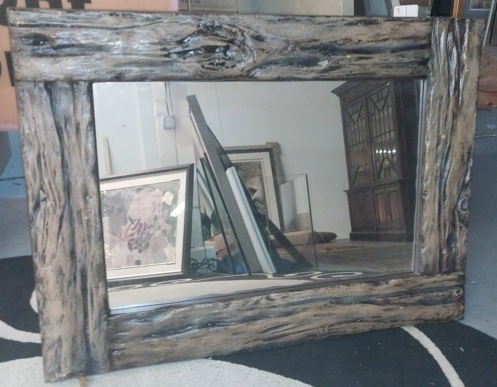 Rustic-Style Mirror, Faux Wood, 36 x 47in, can be hung horizontally or vertically, small issues (1 of 2)