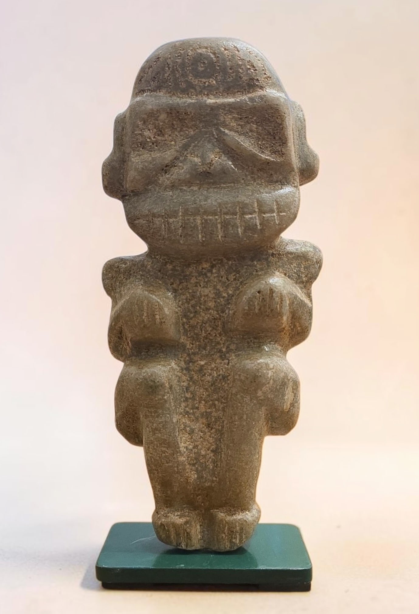 Pre-Columbian Taino greenstone carving: 8.5" x 4" Pre-Columbian Taino greenstone carving, Tranlucent, Calcium Deposits, Standing Figure, Taino Culture 800-1200 C.E.