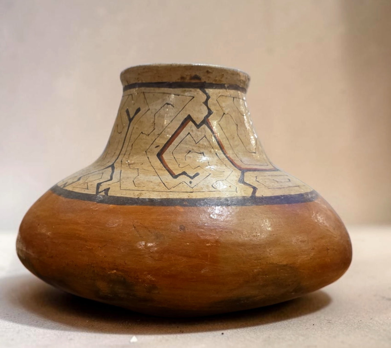 Shipibo-Conibo Kene Pottery Vessel, 19th Century: 11.25' x 9.5" Shipibo-Conibo Kene Pottery Vessel, 19th Century, Amazonia Ceramic, Excellent Condition.