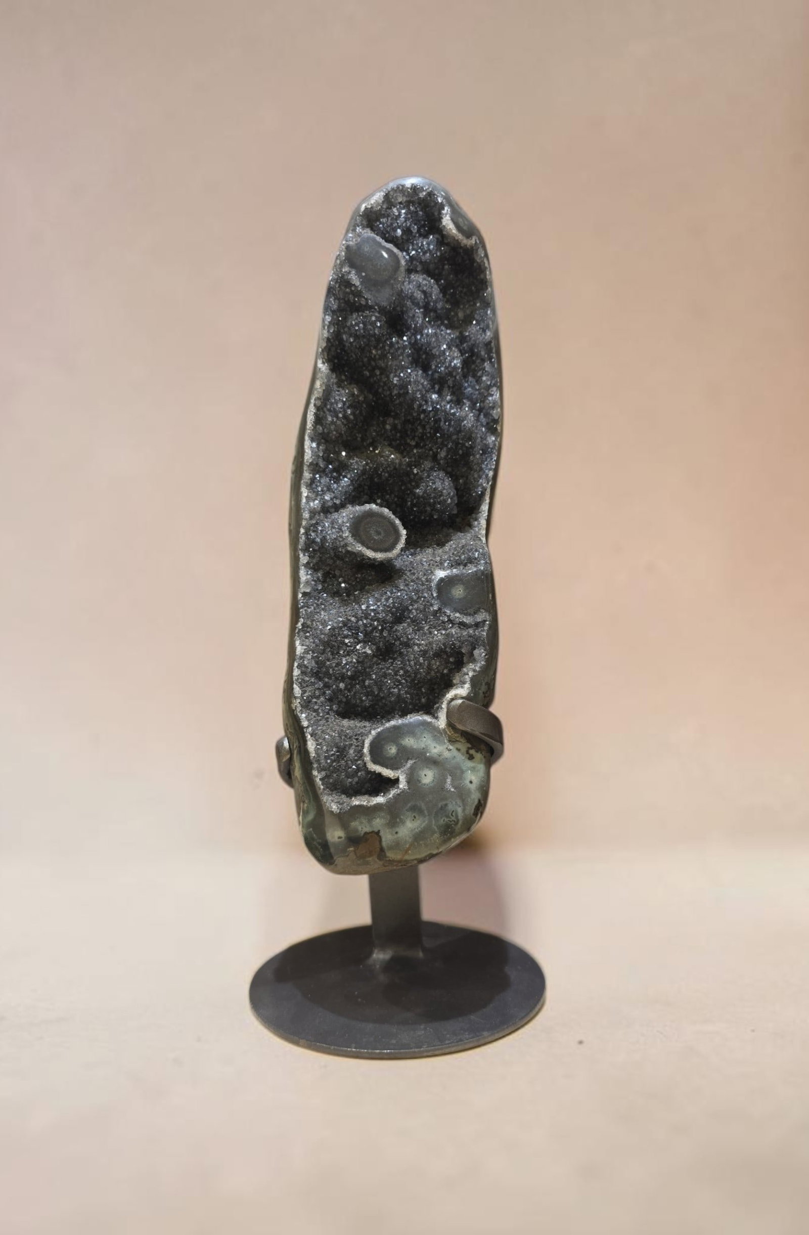 Large Black Druzy Agate Geode Geode on custom display stand (1 of 4)