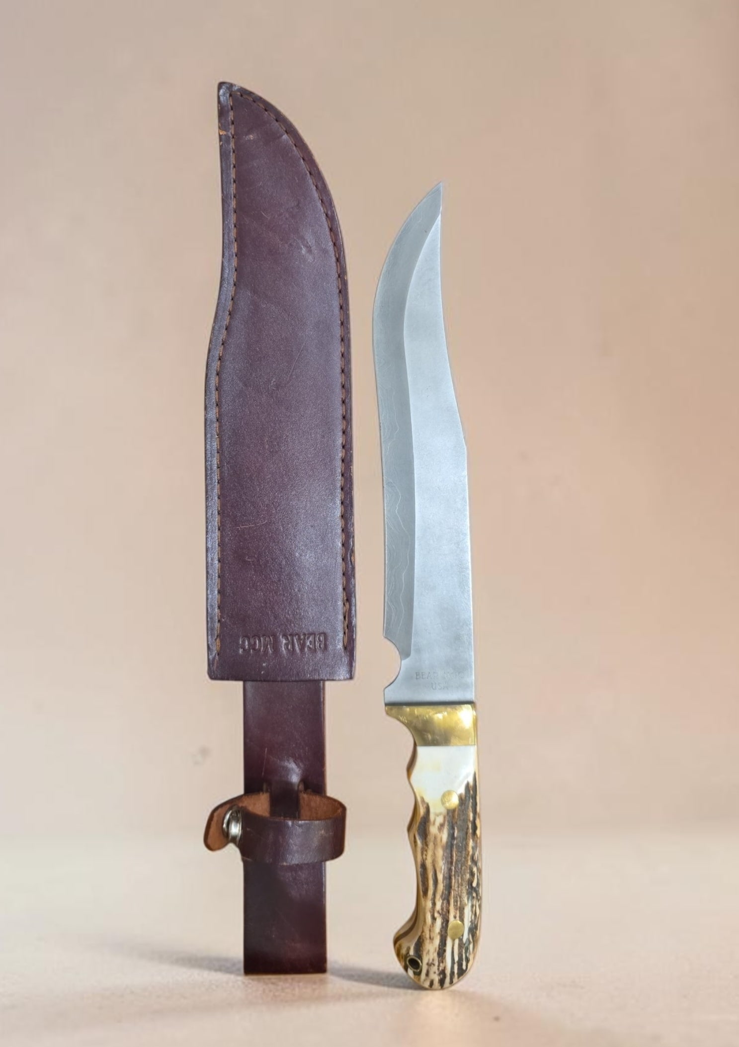 Bear MCG Bowie Knife: 14" Bear MCG Bowie Knife, buffalo handle