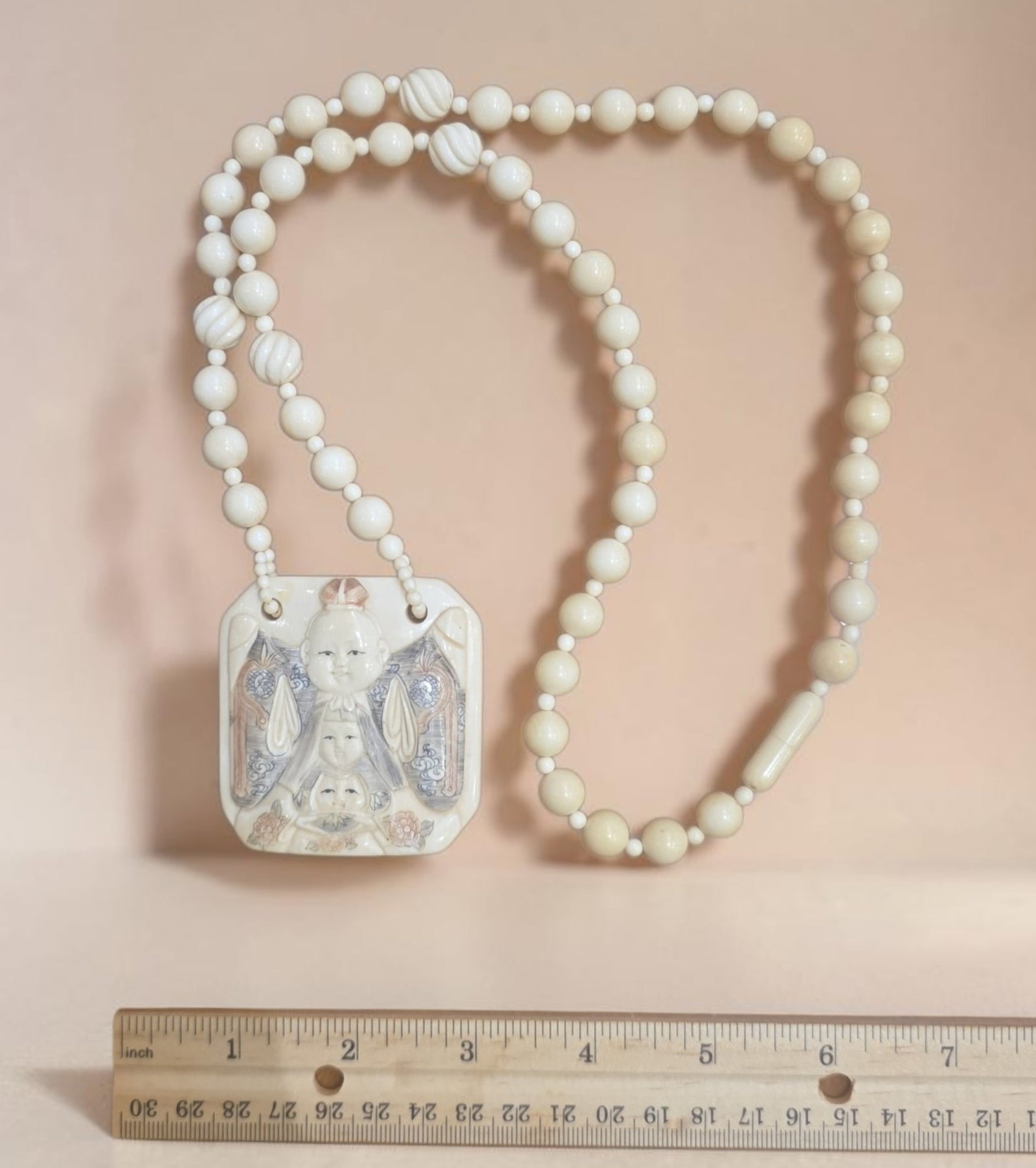 Antique Beaded polychrome Netsuke Necklace - 4