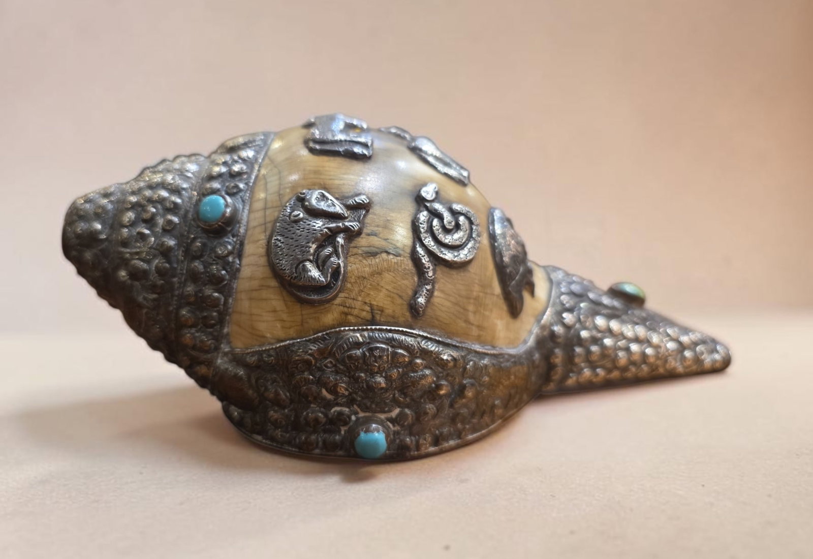 Mid century Tibetan ritual conch shell trumpet (1 of 4)