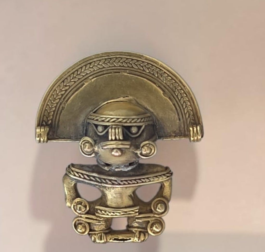 Pre-Columbian Tairona culture anthropomorphic figure pendant, Gold: 1.25" x 1.25" Pre-Columbian Tairona culture anthropomorphic figure pendant , Gold 5.5 Grams , Santa Marta region northern Colombia , 900 - 1300 C.E.