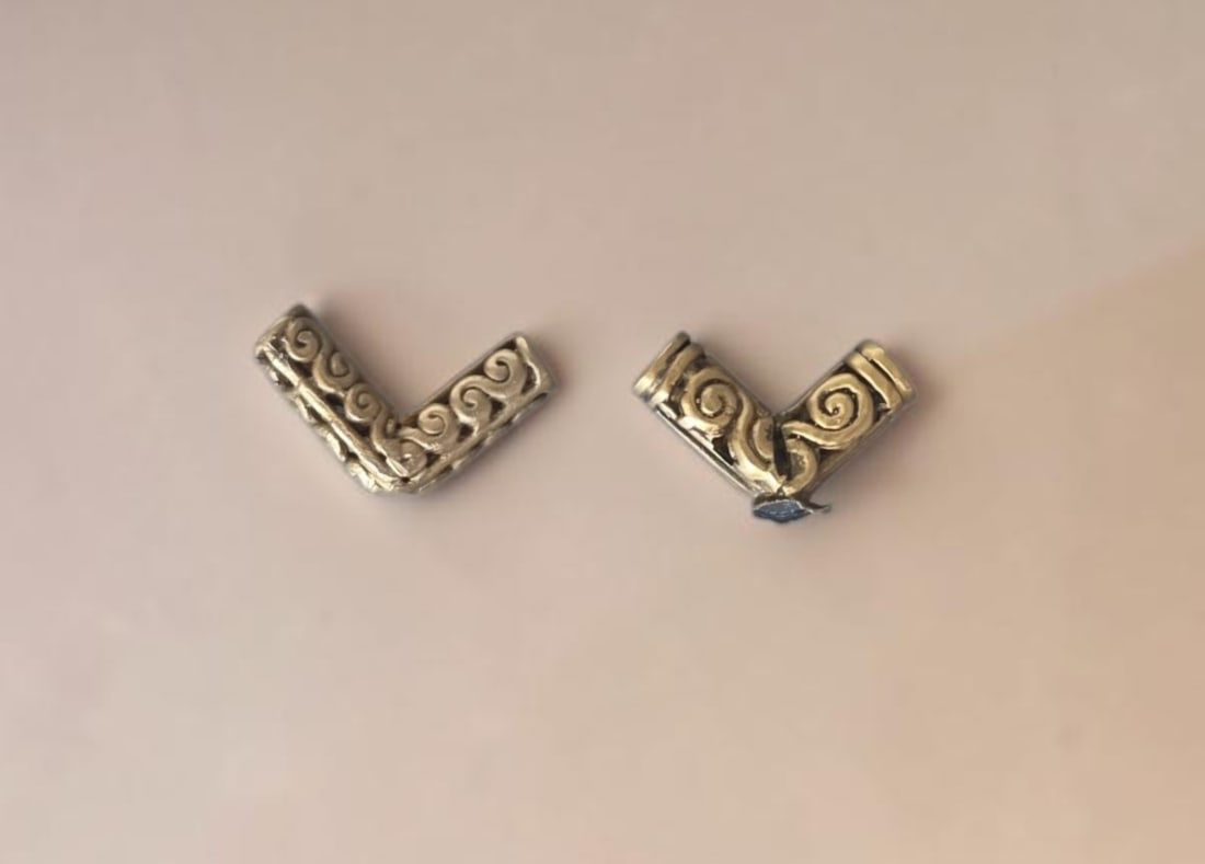 Pre-Columbian Tairona Gold Tumbaga Spacer Beads: 1/2" Pre-Columbian Tairona Gold Tumbaga Spacer Beads, Tumbaga Relief Beads, Pair Of 2, Tairona Culture 800-1200 C.E.
