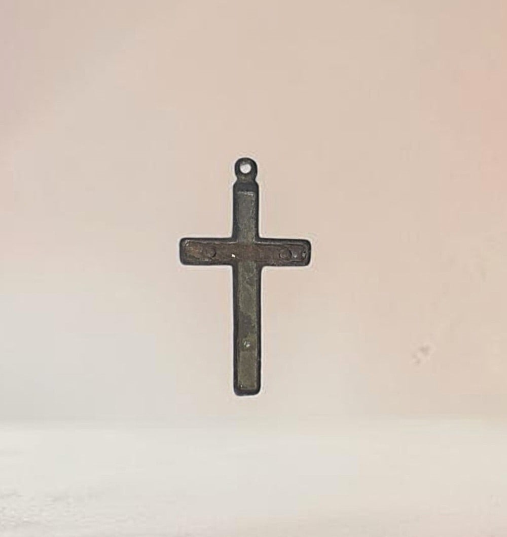 1800's Antique Italian Crucifix Pendant Bronze: 2.25" Antique Italian Crucifix Pendant, Bronze, Heavy Patina, 1800's