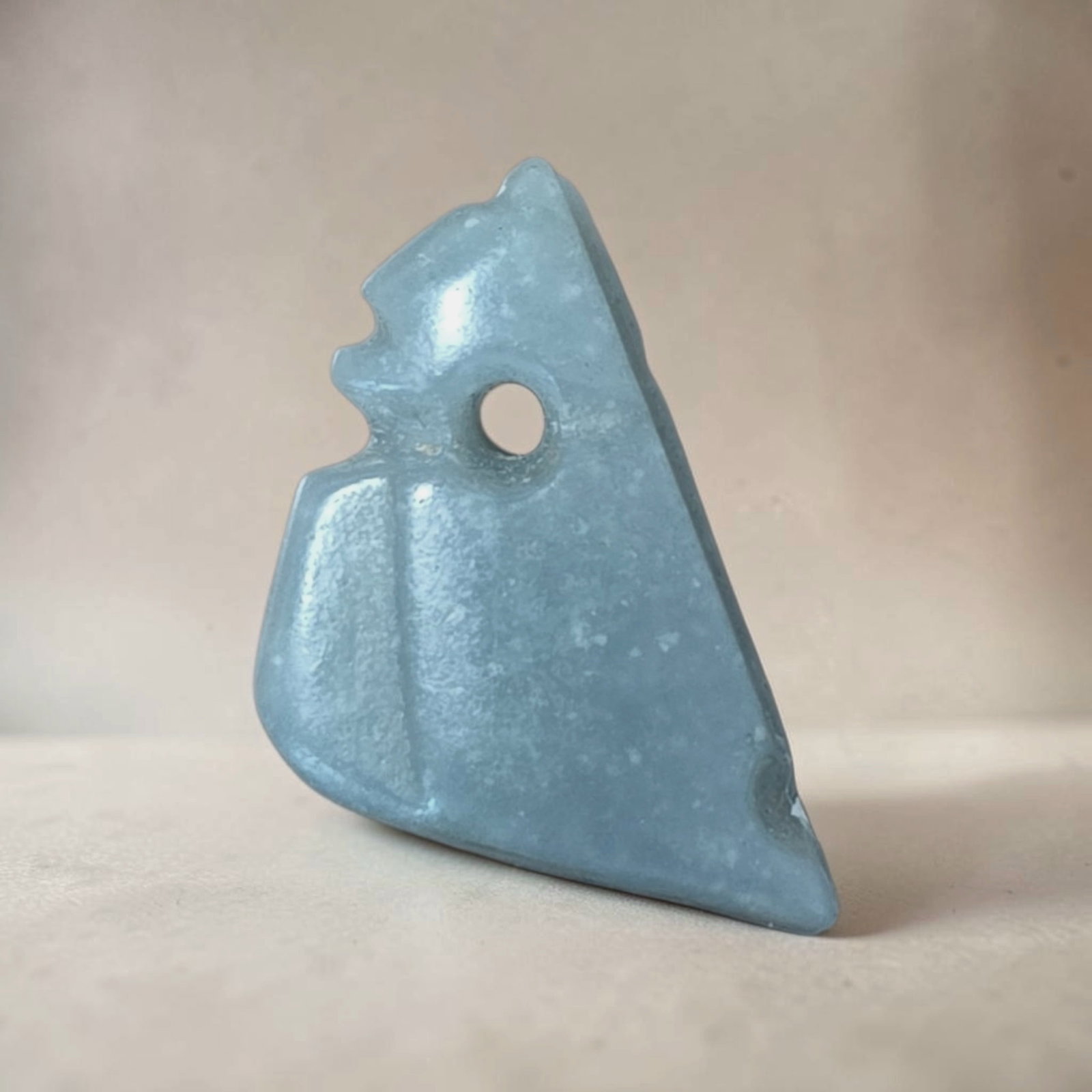 Pre-Columbian Blue Jade Avian Pendant: .75" x .5" Pre-Columbian Blue Jade Avian Pendant, Translucent Blue Jade, Gemstone Quality, High Polish, Nicoya Costa Rica, 500-900 C.E.