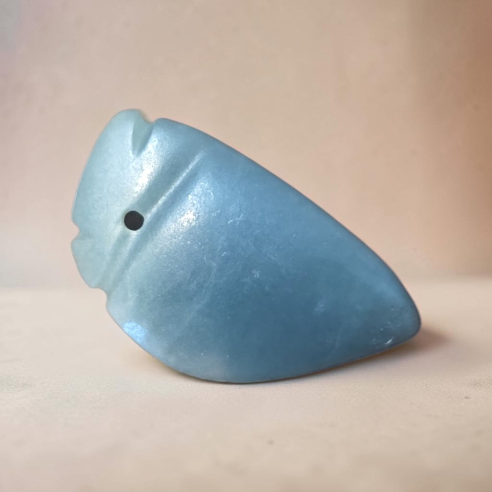 Pre-Columbian Blue Jade Avian Pendant, Nicoya Costa Rica: 1.25" Pre-Columbian Blue Jade Avian Pendant, Translucent Blue Jade, Gemstone Quality, High Polish, Nicoya Costa Rica, 500-900 C.E.