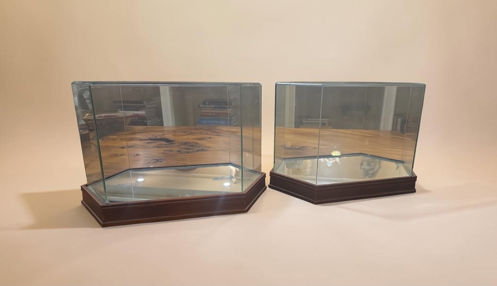 Pair of Glass Display Cases: 8" x 20" Pair of Glass Display Cases with Wood Base