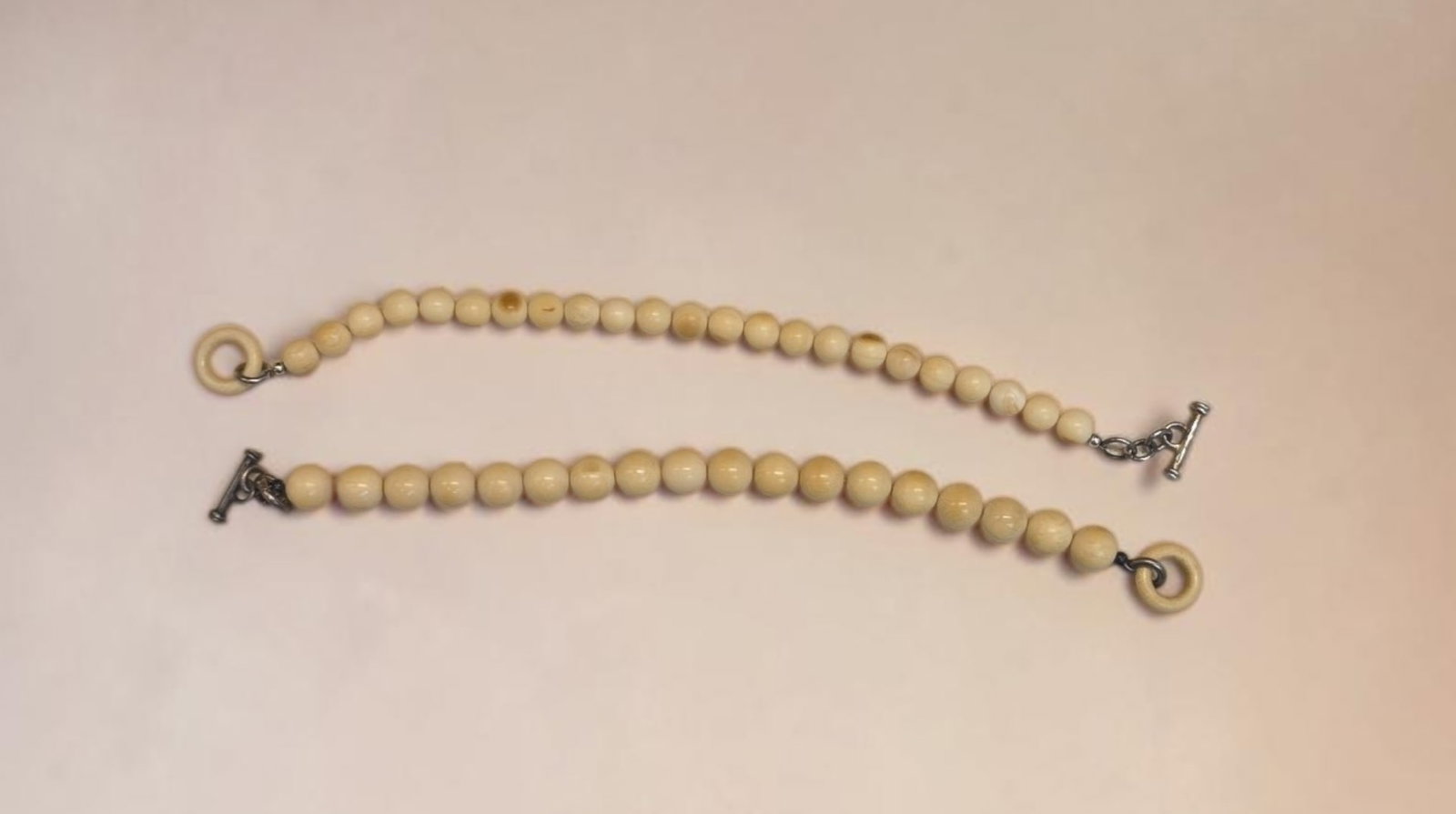 Antique Beaded Bracelets, Pair of 2: 8.75" Antique Beaded Bracelets, Pair of 2, Organic Material, Hand Carved Beads, Excellent Patina