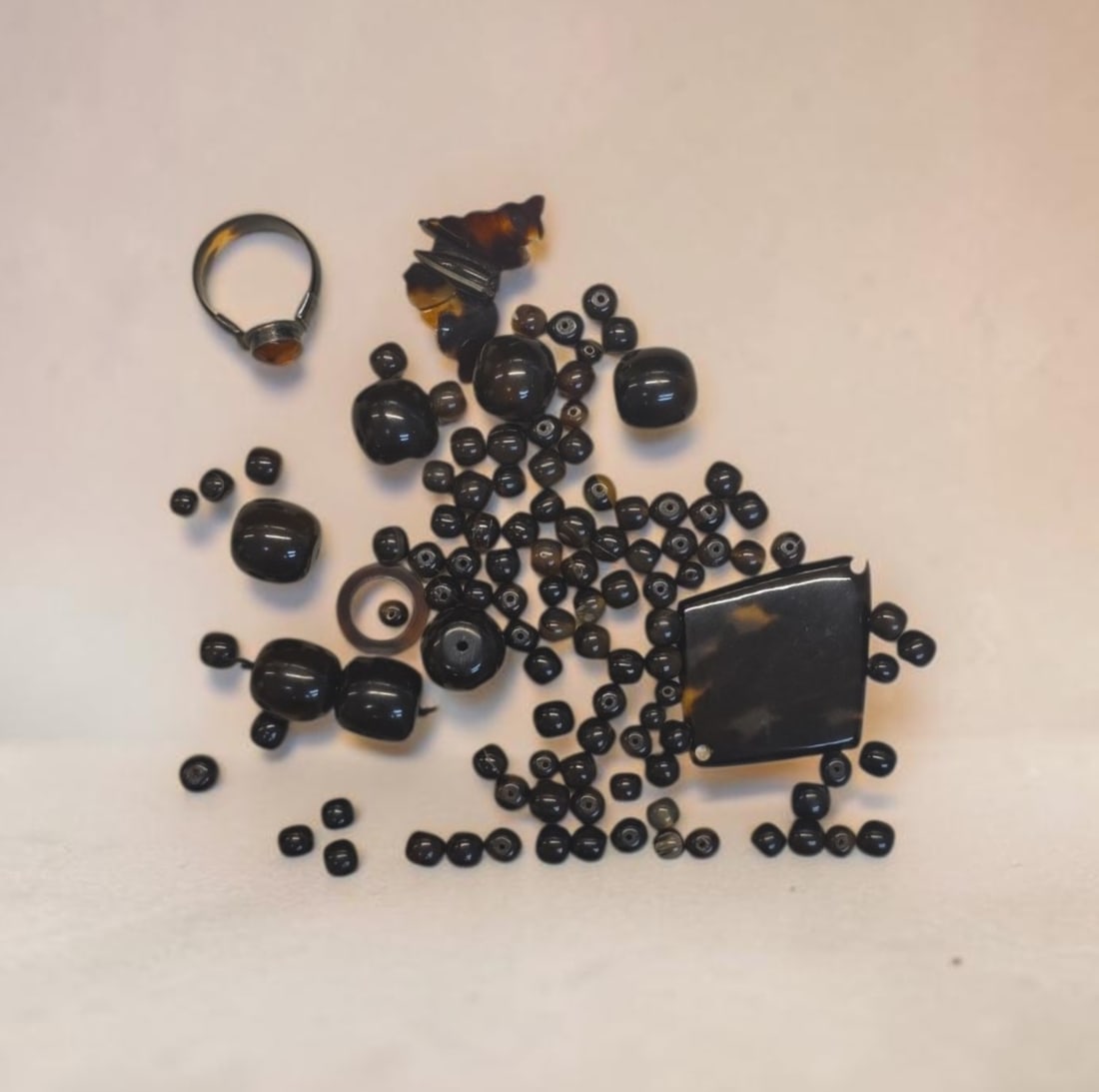 Large Lot of Victorian Tortoise Beads: .25" Large Lot of Victorian Tortoise Beads, Pendant and Ring