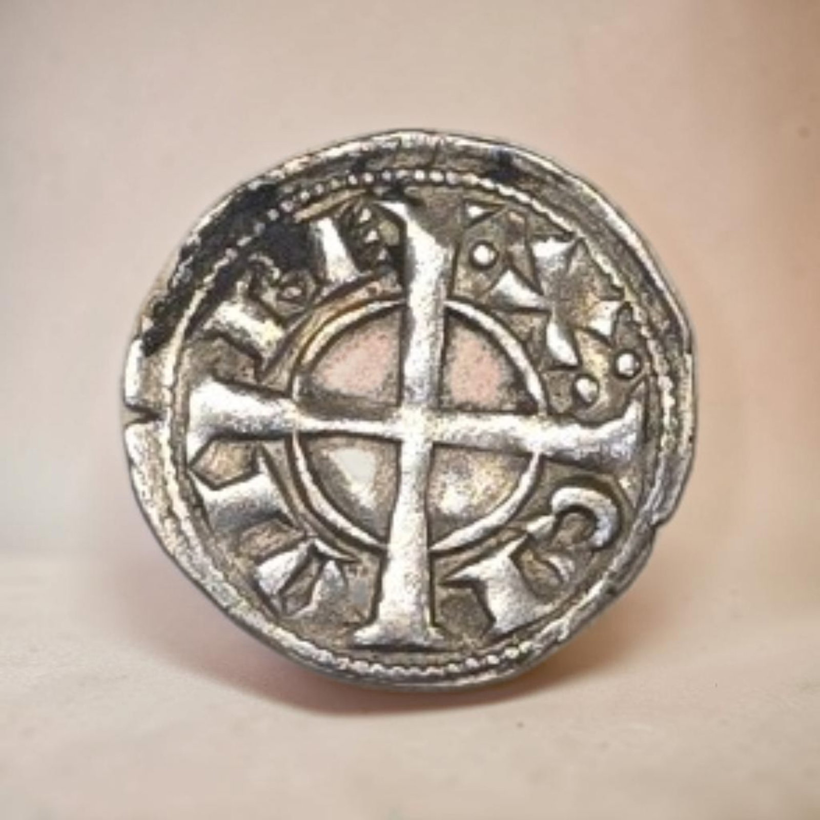Spanish Medieval Silver Coin, 1100's: 5/8" Spanish Medieval Silver Coin, 1100's, Minted in Barcelona, Origin Spain