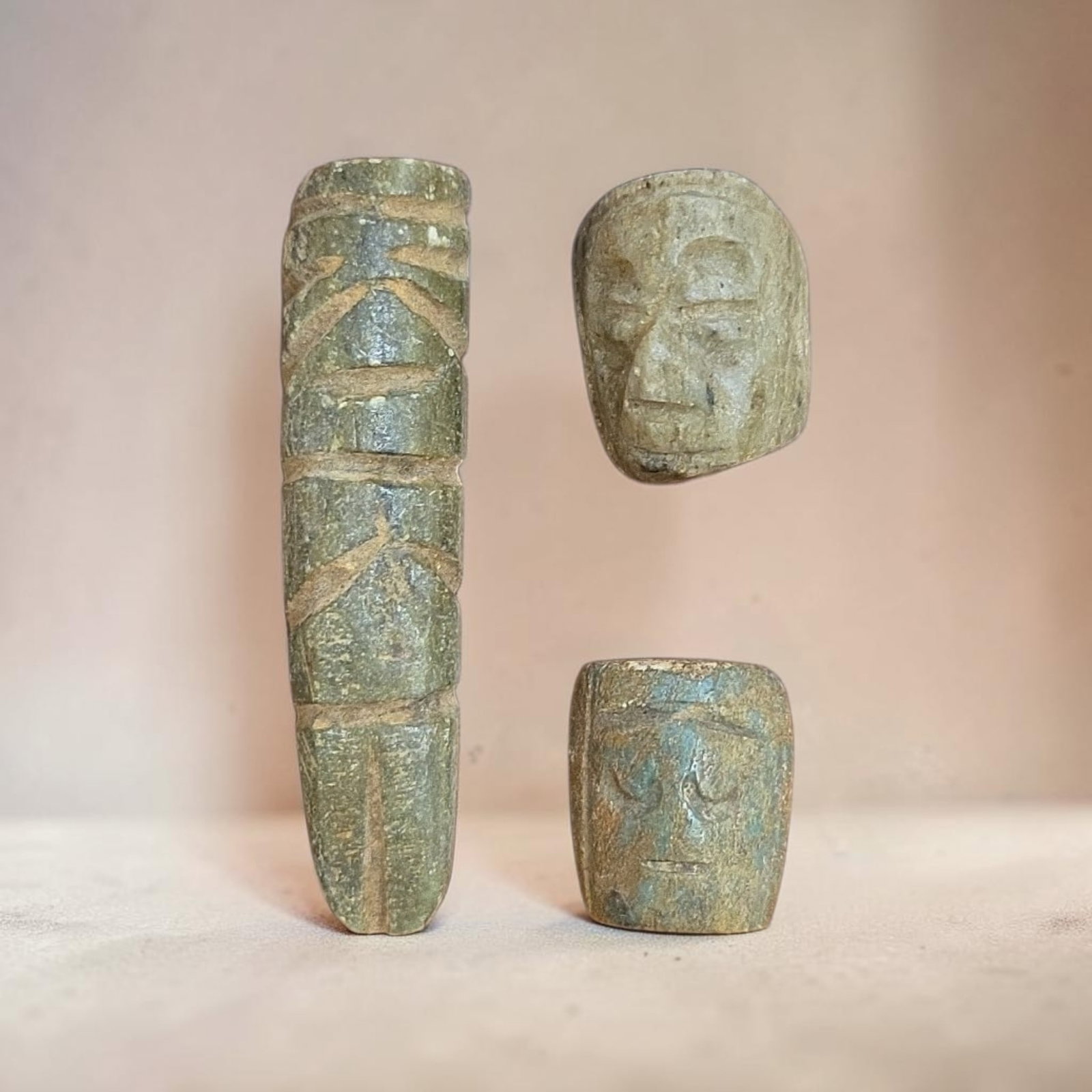 Pre-Columbian mixtec penate pendants: 2" Pre-Columbian mixtec penate pendants, jade Pendants, Mixtec culture, 100-800 C.E.