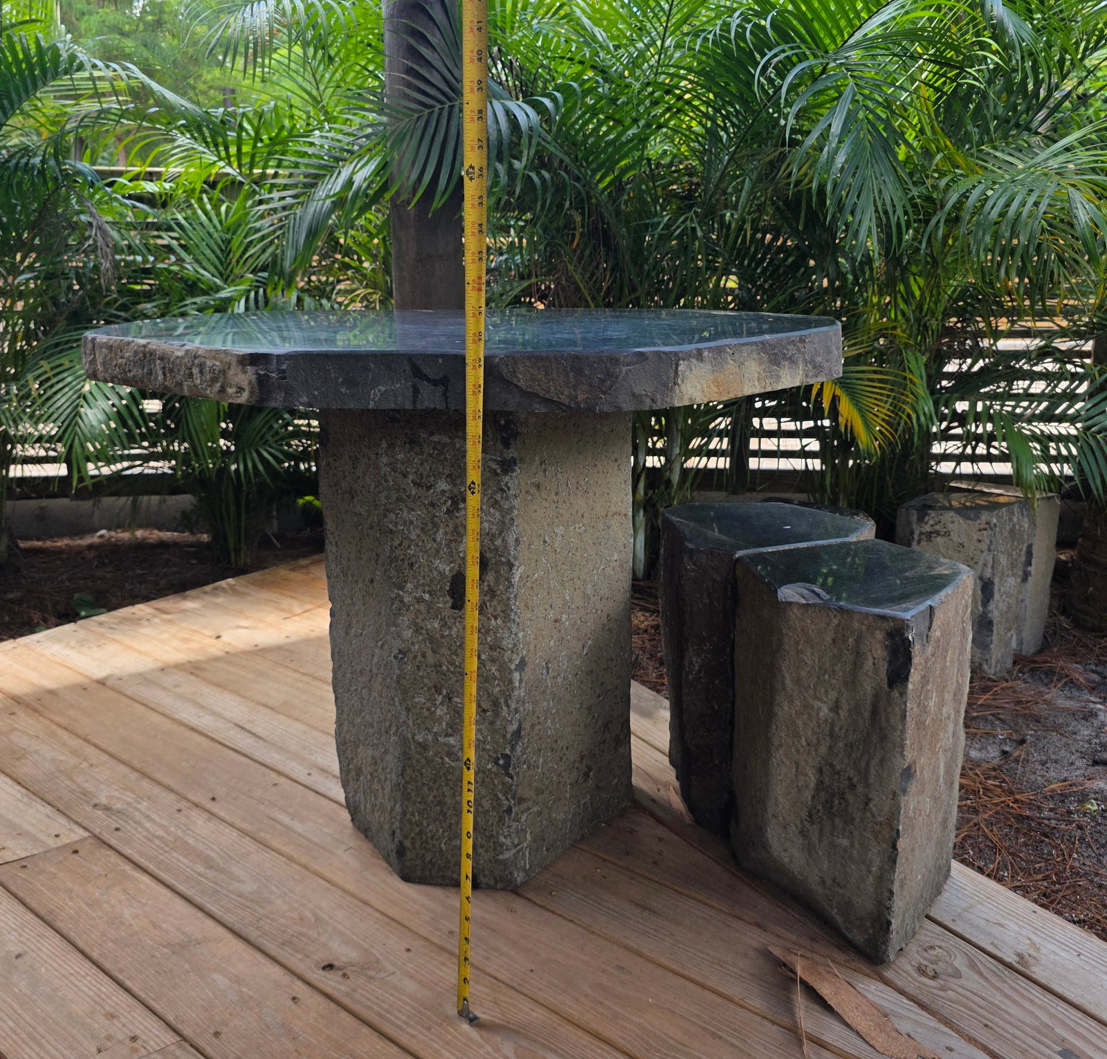 Basalt Table with Matching Basalt Stools - 2